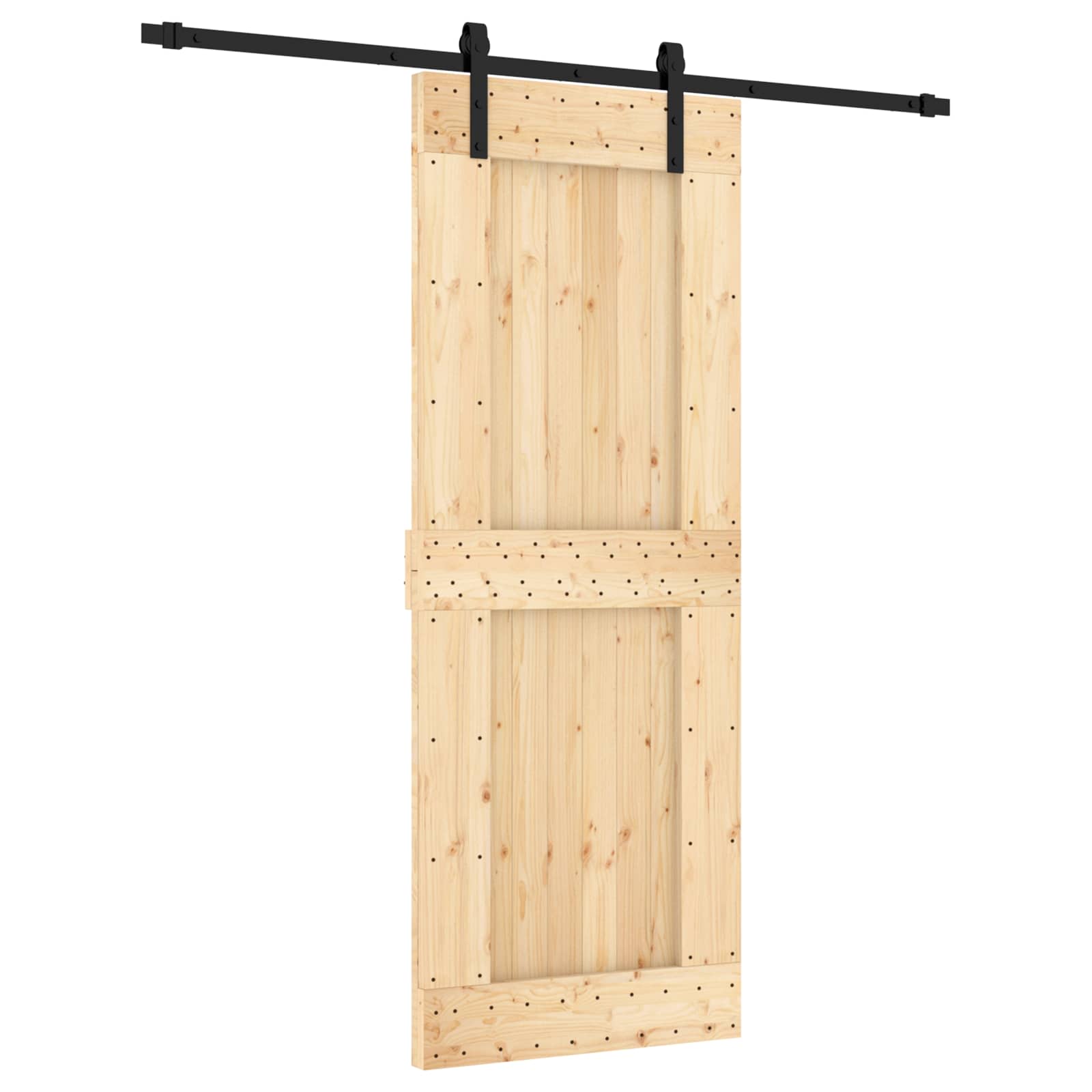 Klizna vrata Prirodna i crna 80 x 210 cm Čvrsta borovina