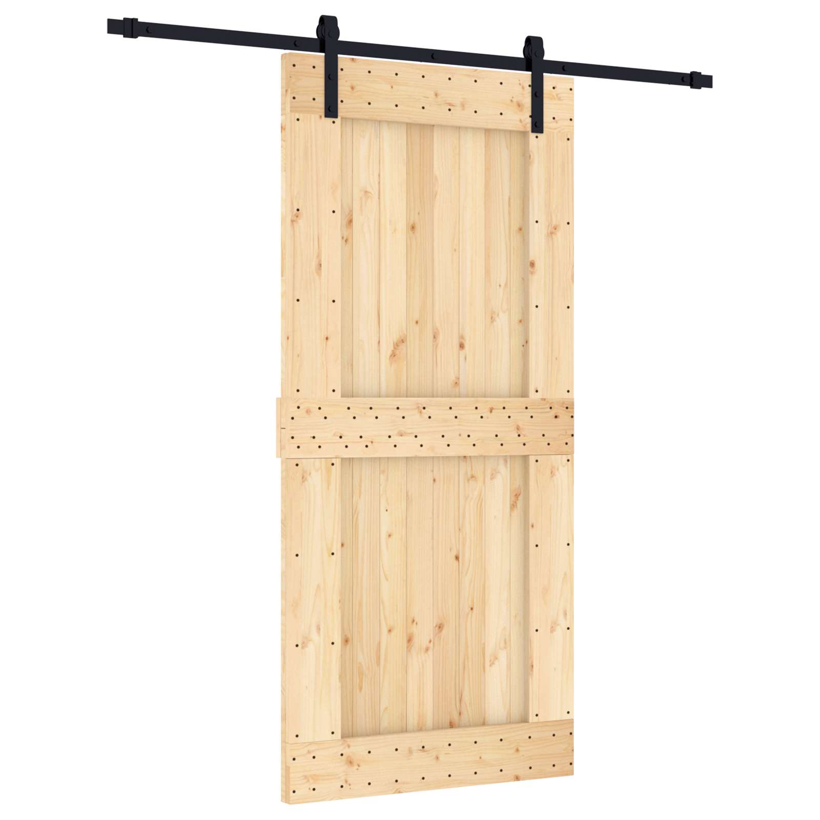 Klizna vrata Prirodna i crna 95 x 210 cm Čvrsta borovina