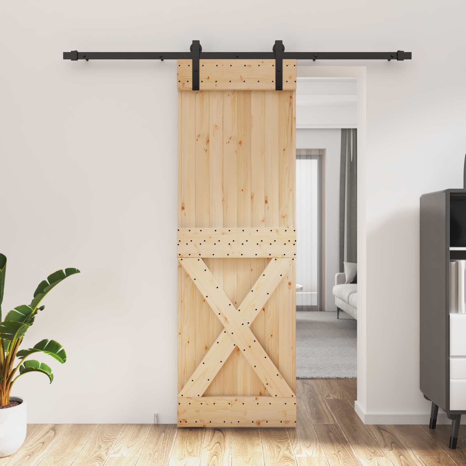 Klizna vrata Prirodna i crna 70 x 210 cm Čvrsta borovina