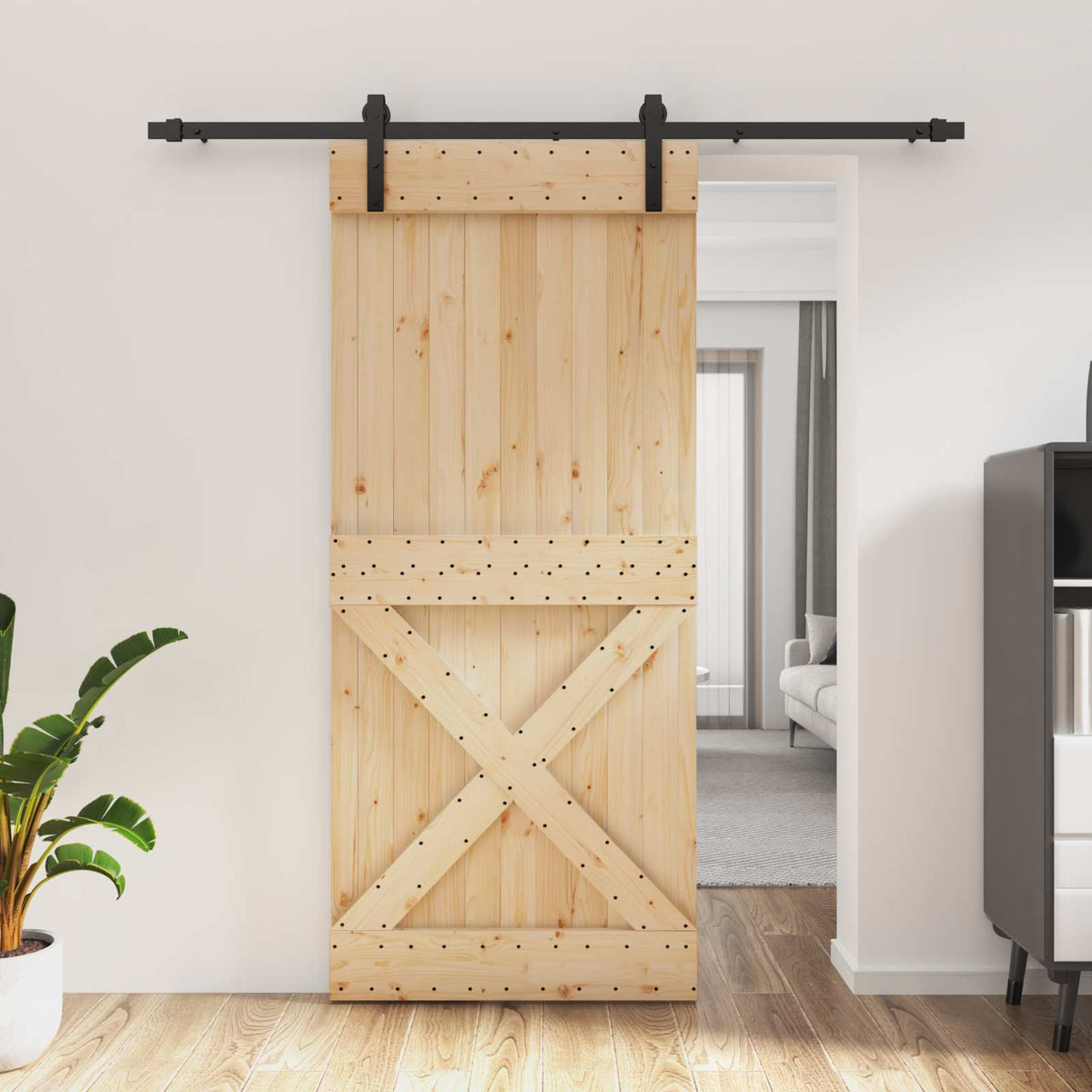 Klizna vrata 90 x 210 cm Čvrsta borovina (neobrađena)