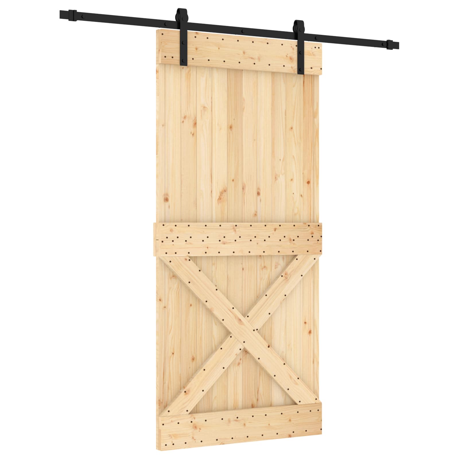 Klizna vrata Prirodna i crna 95 x 210 cm Čvrsta borovina