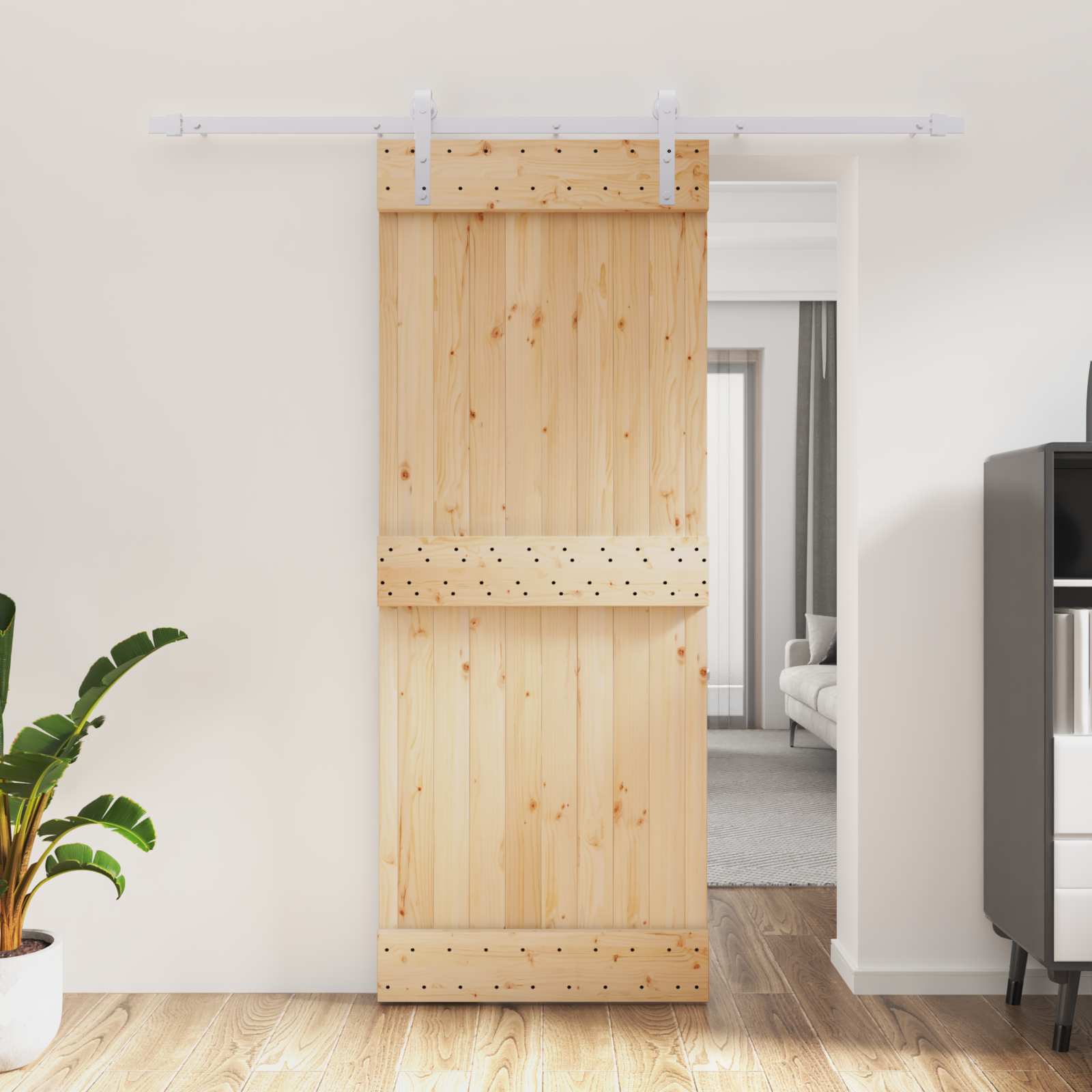 Klizna vrata Prirodna i bijela 80 x 210 cm Čvrsta borovina