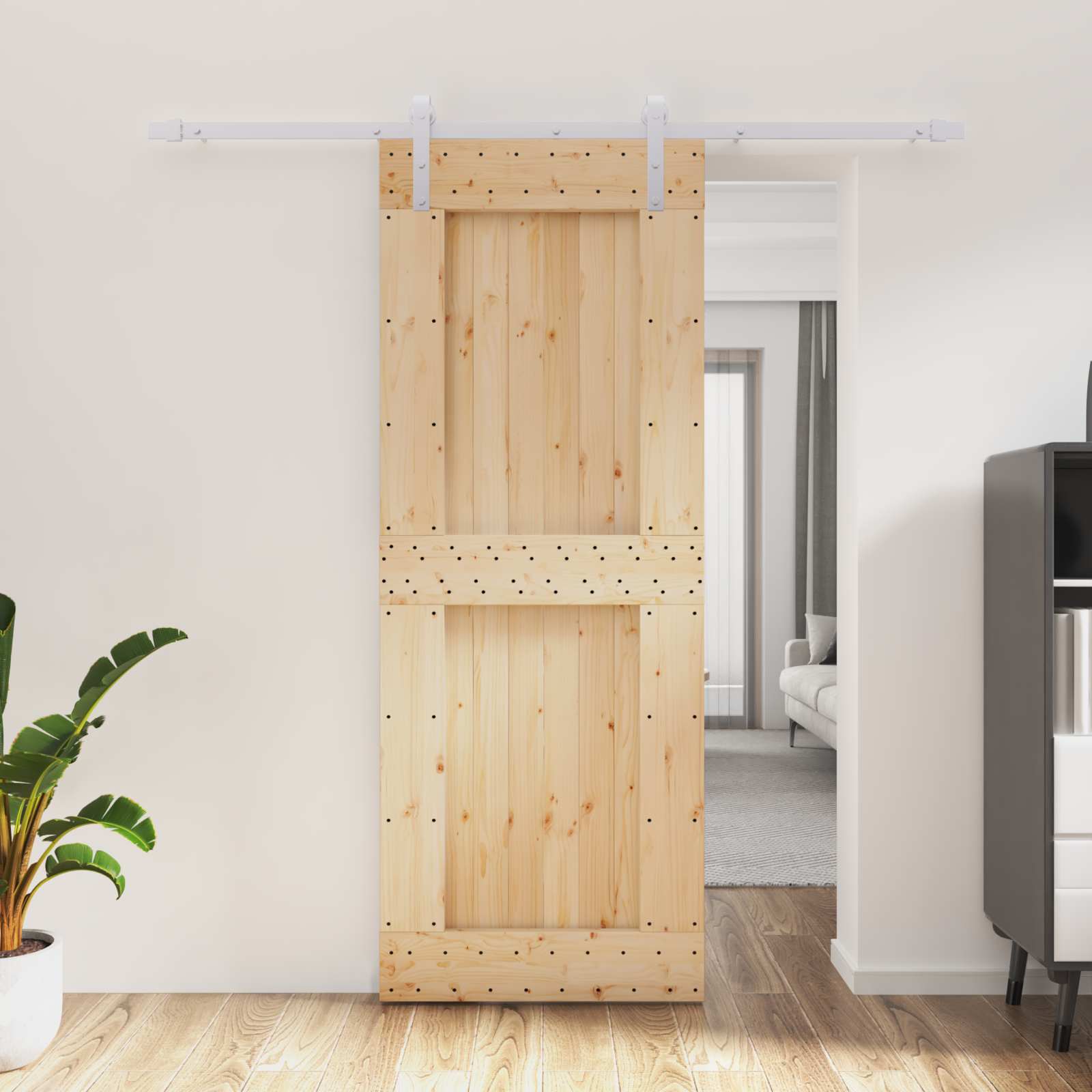 Klizna vrata Prirodna i bijela 80 x 210 cm Čvrsta borovina