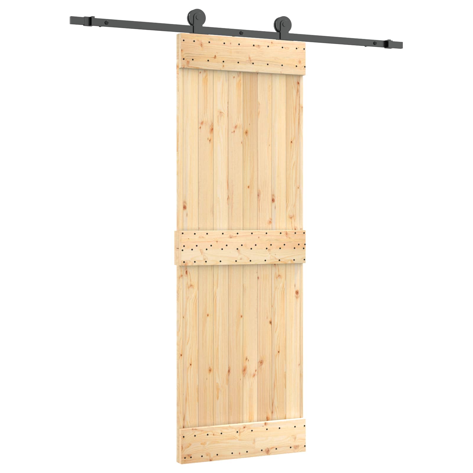 Klizna vrata Prirodna i crna 70 x 210 cm Čvrsta borovina