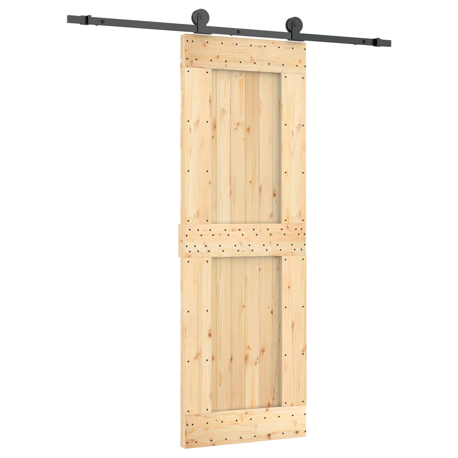 Klizna vrata Prirodna i crna 70 x 210 cm Čvrsta borovina