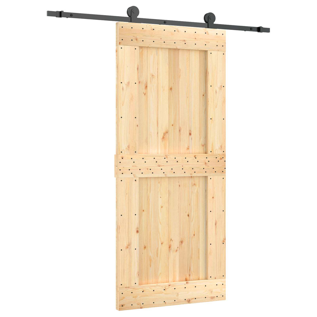 Klizna vrata Prirodna i crna 90 x 210 cm Čvrsta borovina