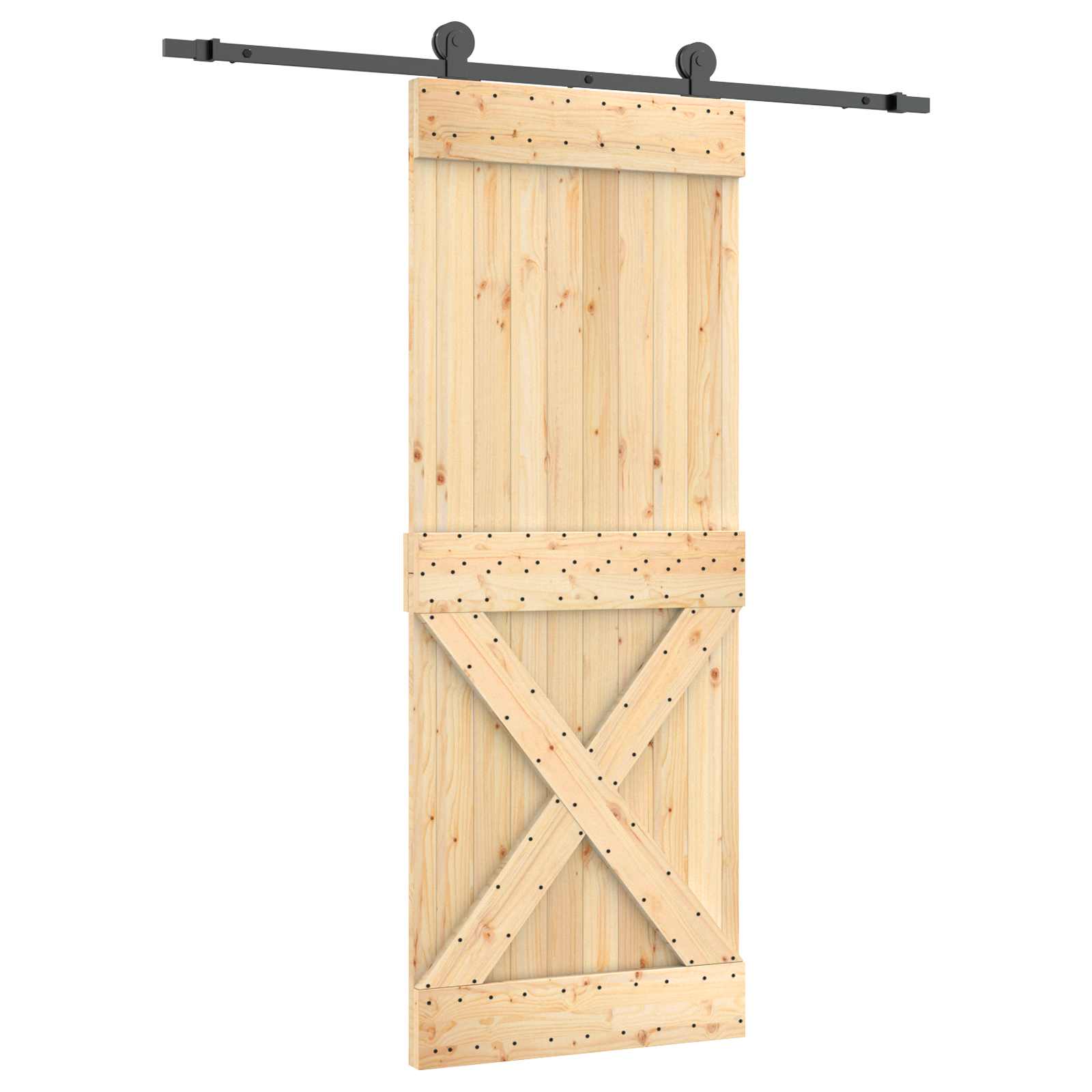 Klizna vrata Prirodna i crna 80 x 210 cm Čvrsta borovina