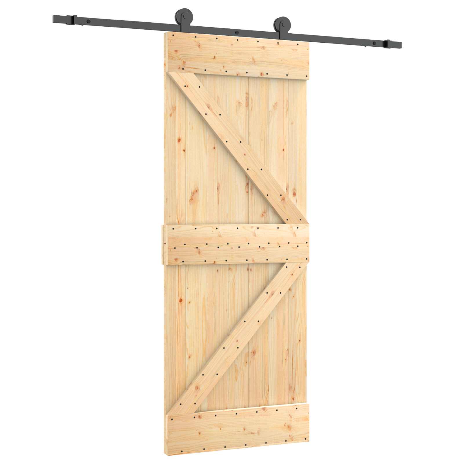 Klizna vrata Prirodna i crna 70 x 210 cm Čvrsta borovina