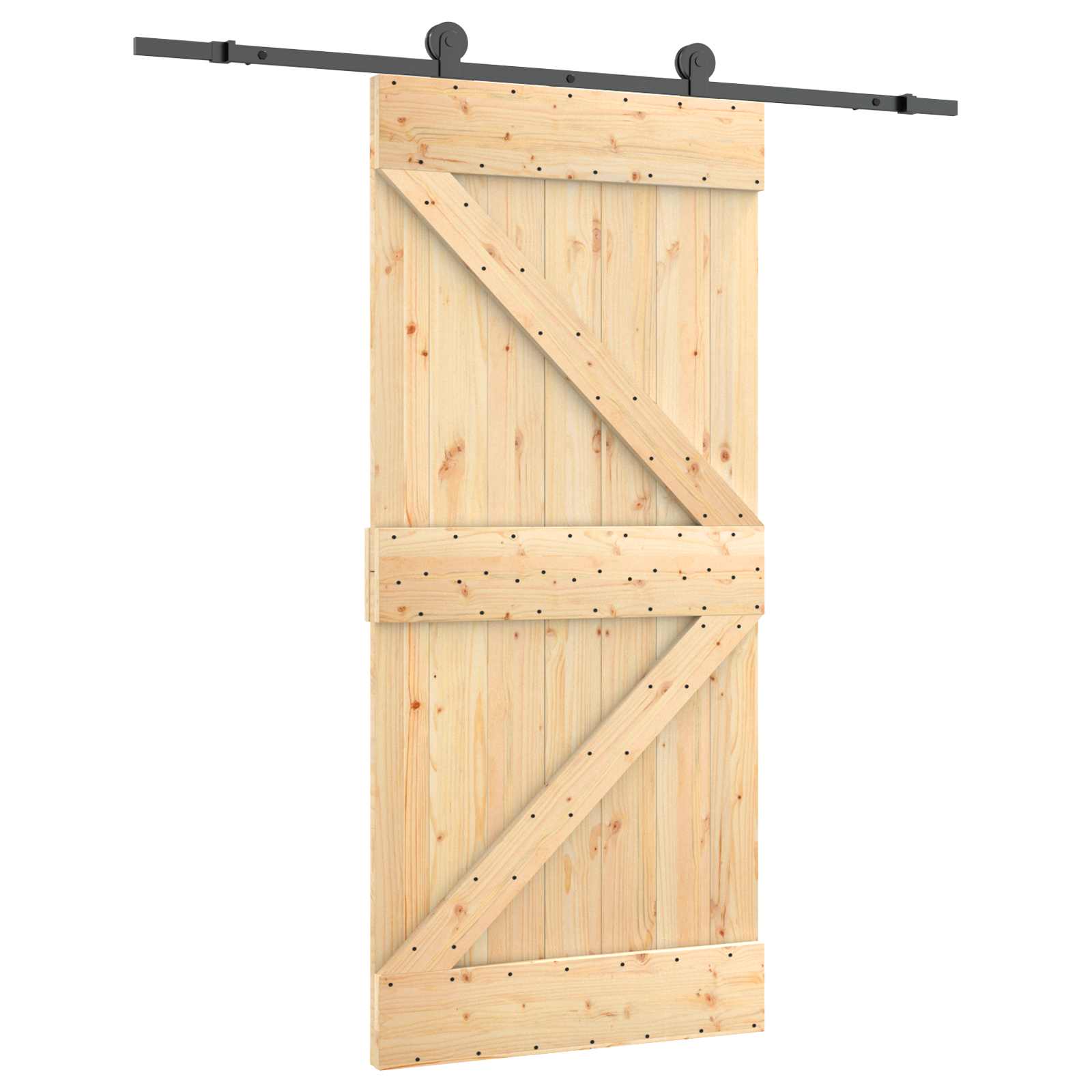 Klizna vrata Prirodna i crna 95 x 210 cm Čvrsta borovina