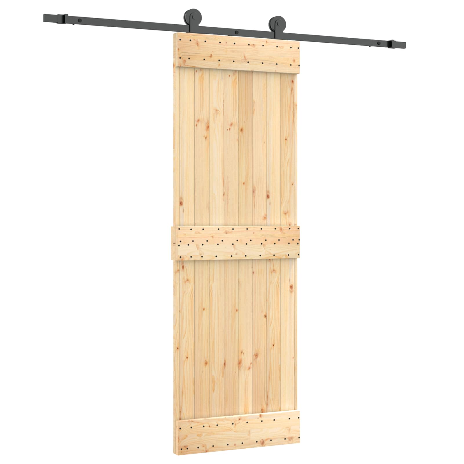 Klizna vrata Prirodna i crna 70 x 210 cm Čvrsta borovina