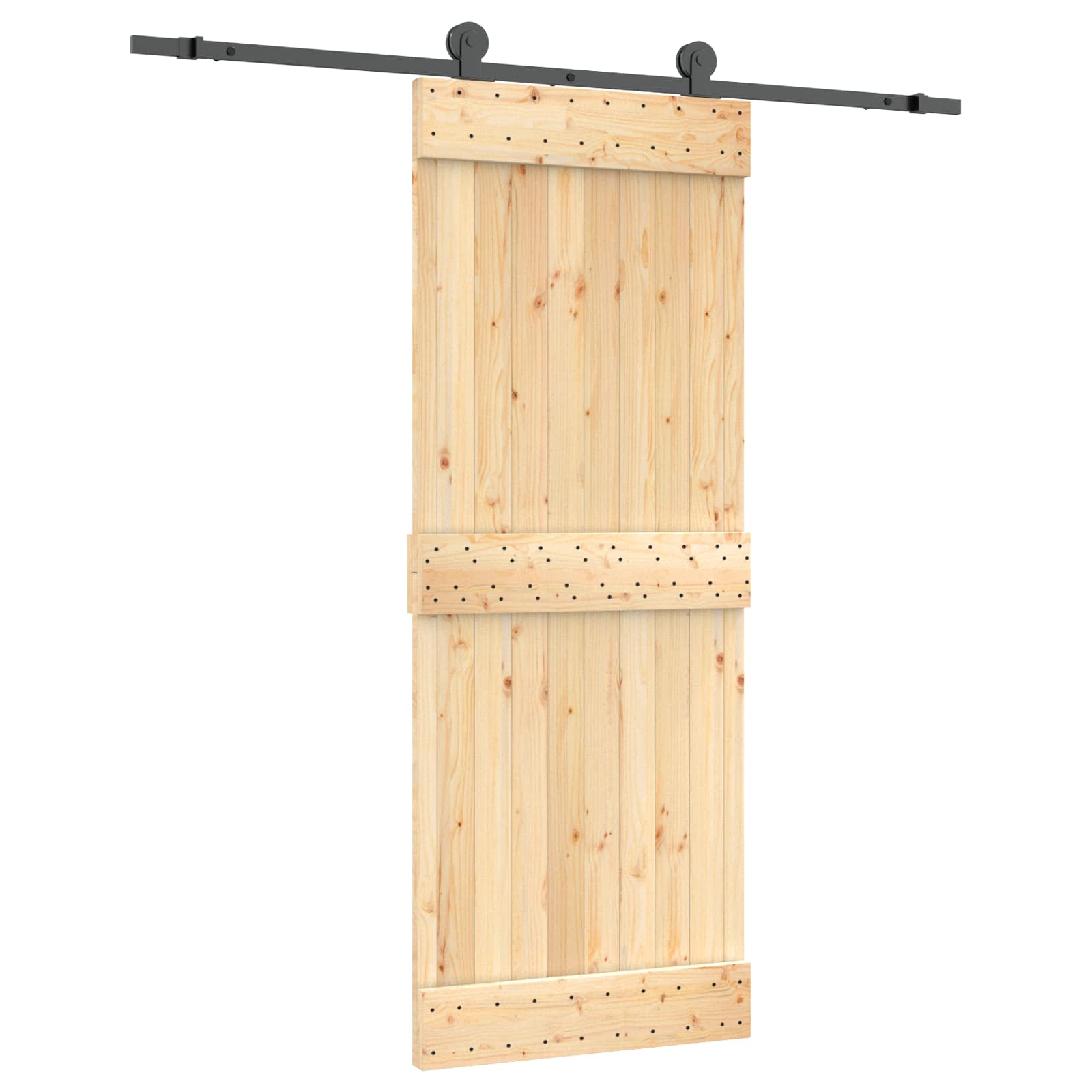 Klizna vrata Prirodna i crna 80 x 210 cm Čvrsta borovina
