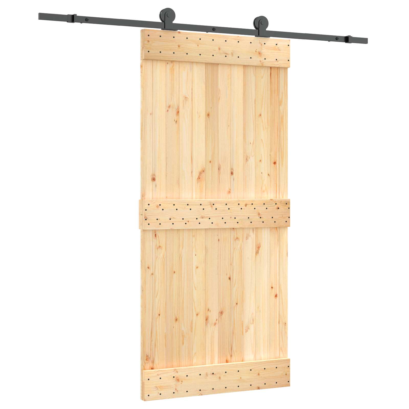 Klizna vrata Prirodna i crna 95 x 210 cm Čvrsta borovina