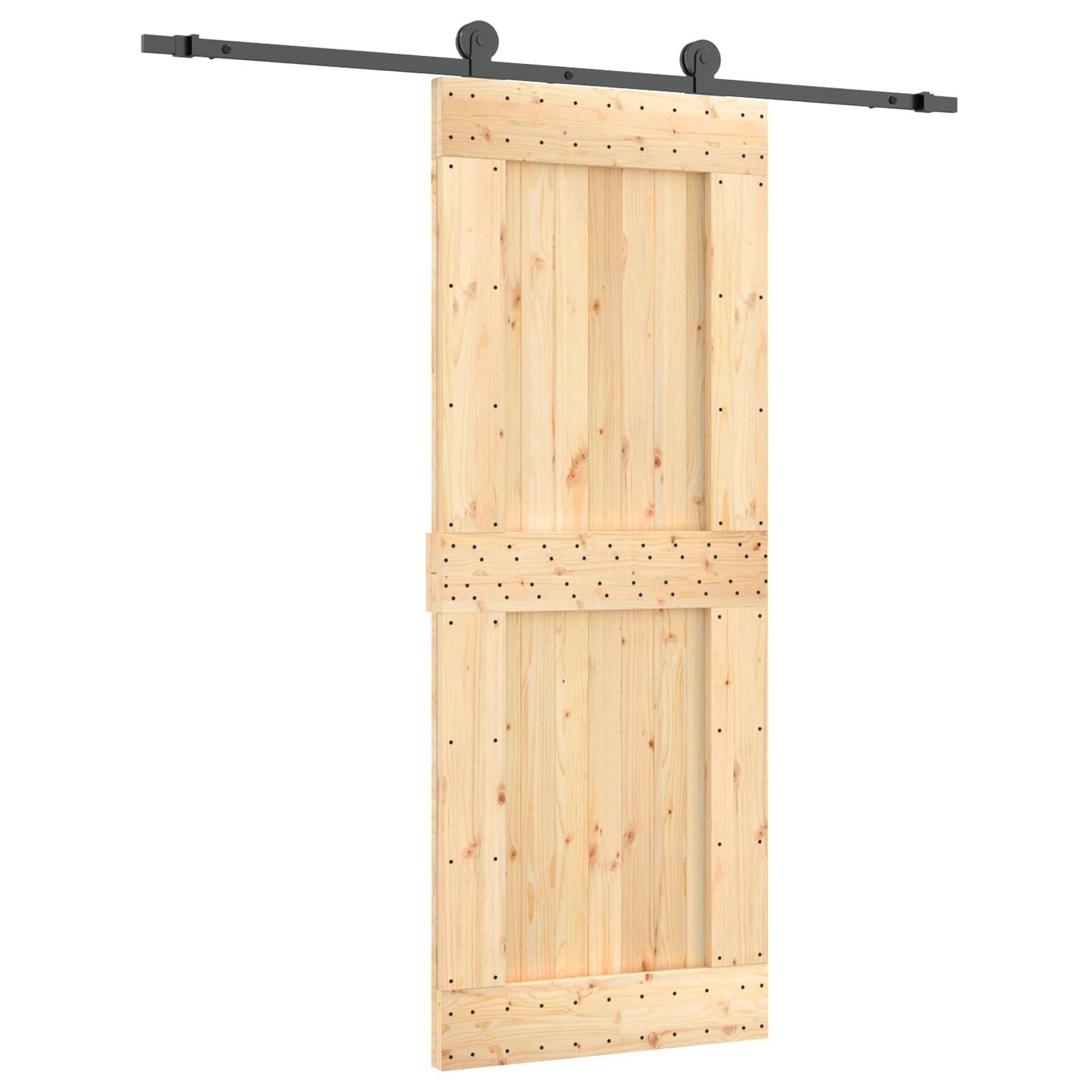 Klizna vrata Prirodna i crna 80 x 210 cm Čvrsta borovina
