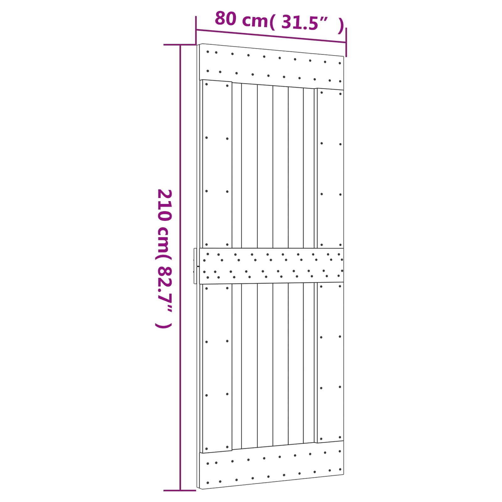 Klizna vrata Prirodna i crna 80 x 210 cm Čvrsta borovina