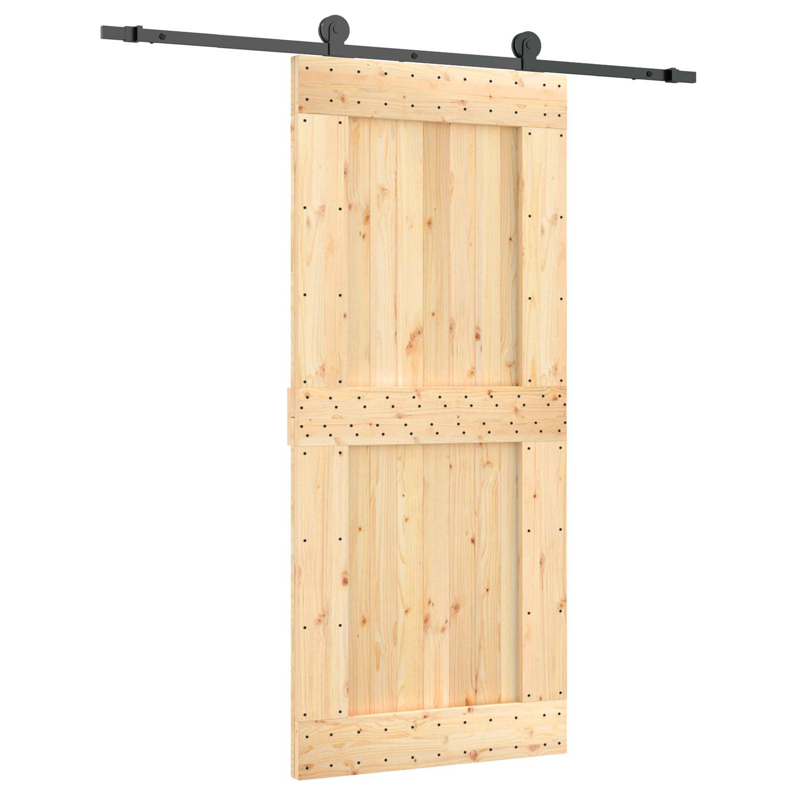 Klizna vrata Prirodna i crna 90 x 210 cm Čvrsta borovina