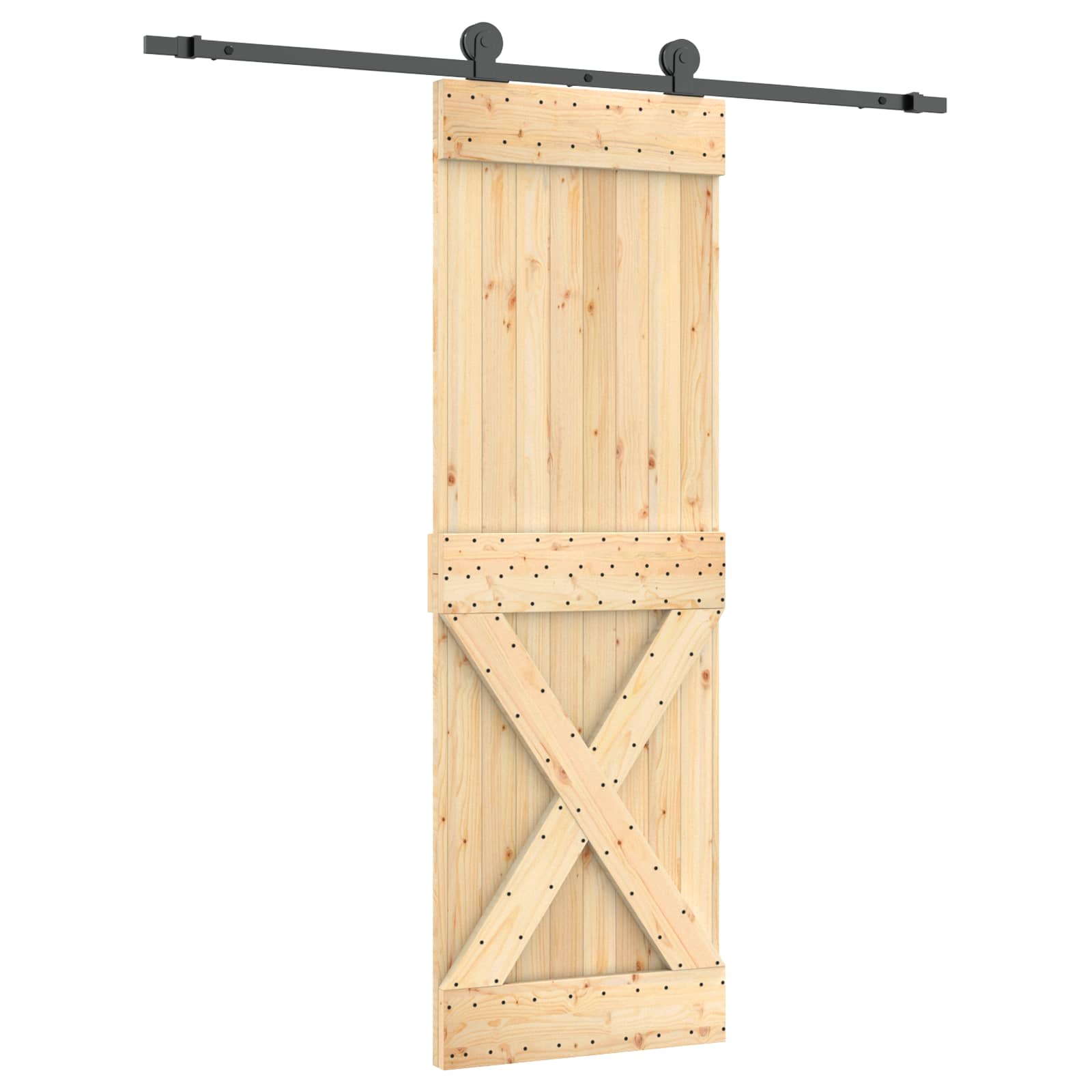 Klizna vrata Prirodna i crna 70 x 210 cm Čvrsta borovina