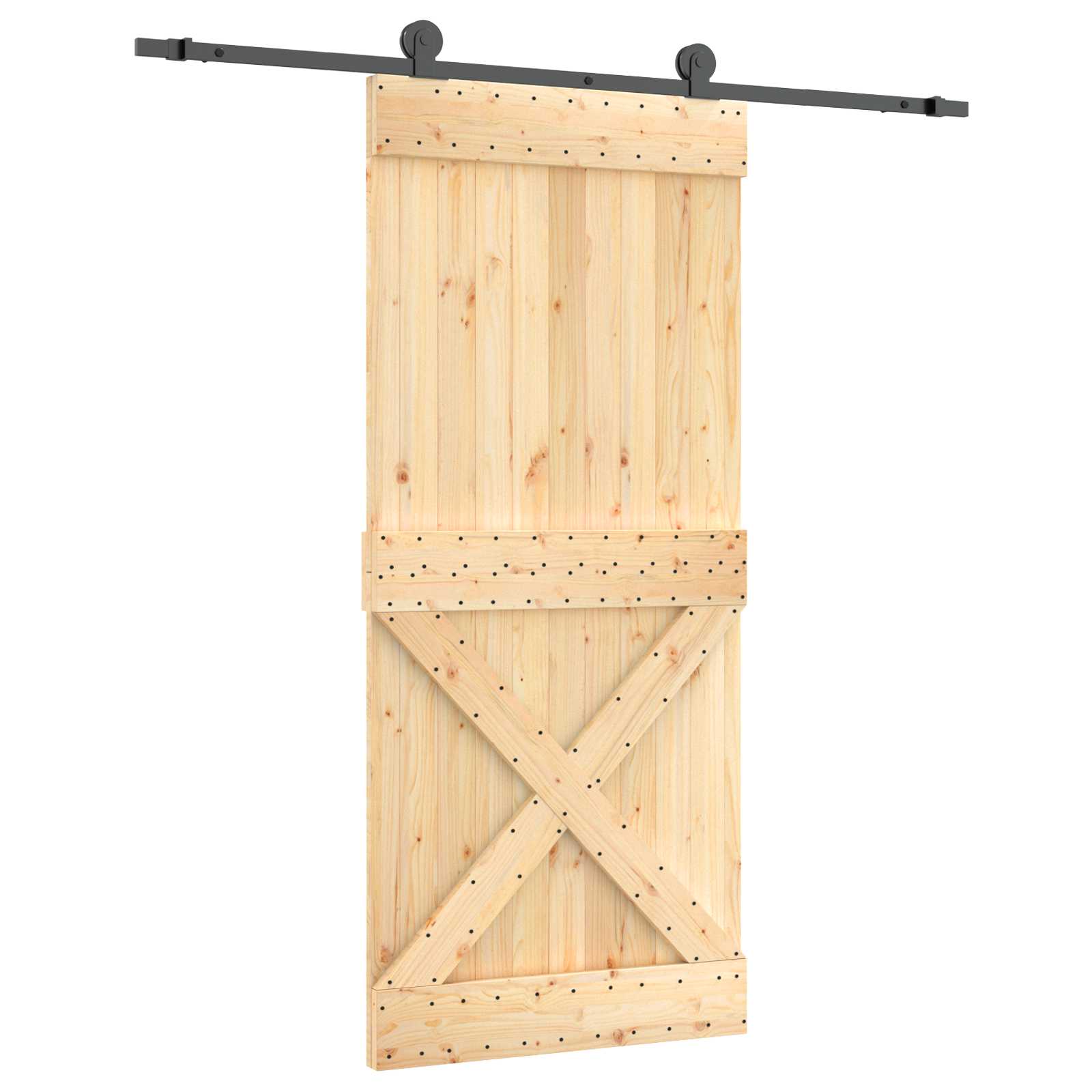 Klizna vrata Prirodna i crna 90 x 210 cm Čvrsta borovina