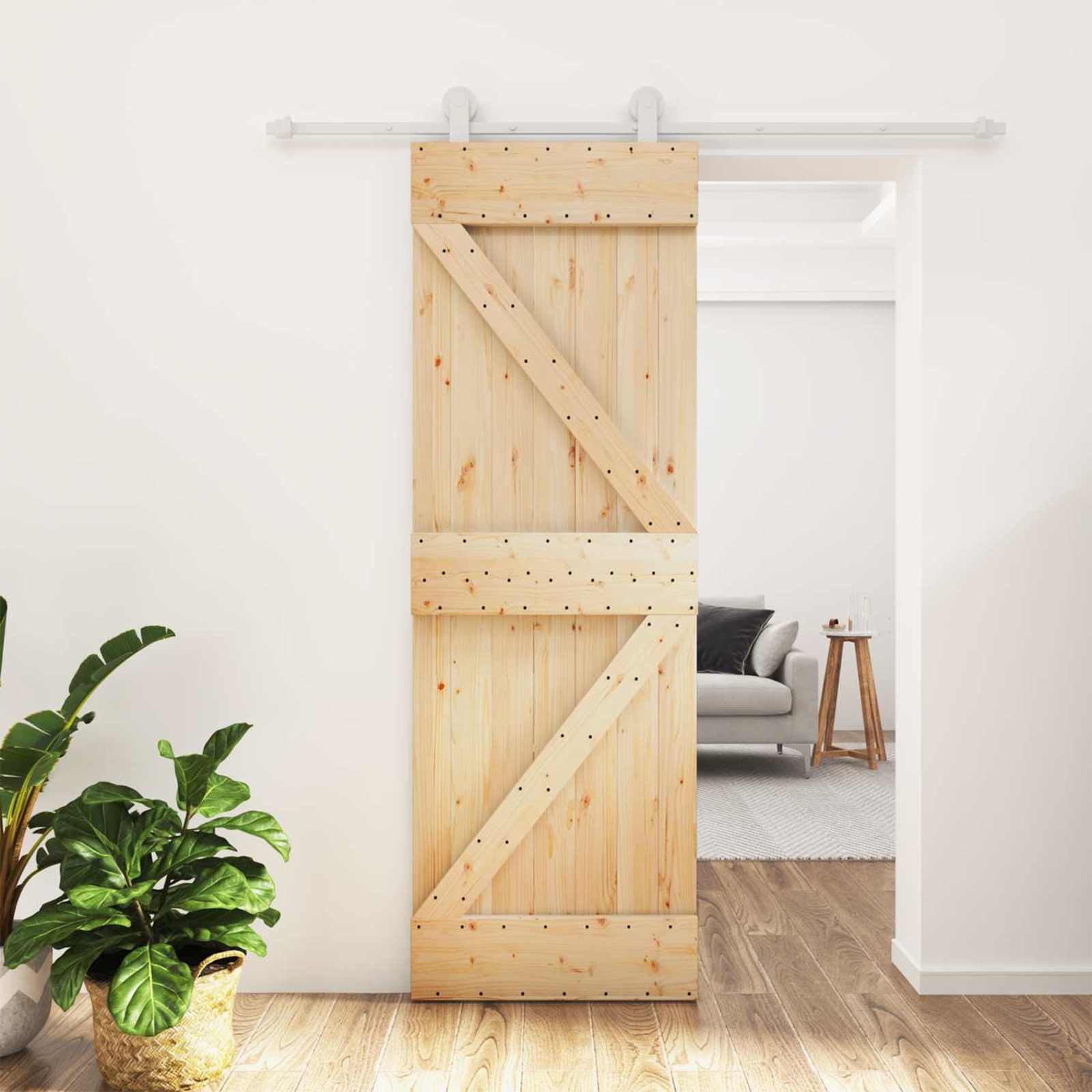 Klizna vrata Prirodna i bijela 70 x 210 cm Čvrsta borovina