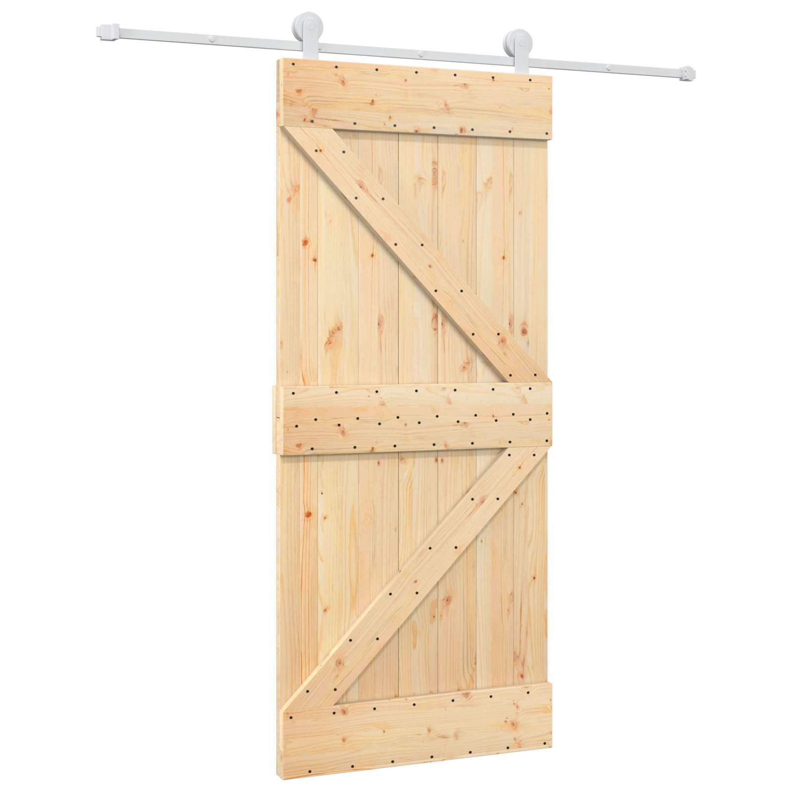 Klizna vrata 90 x 210 cm Masivna borovina Prirodna i bijela