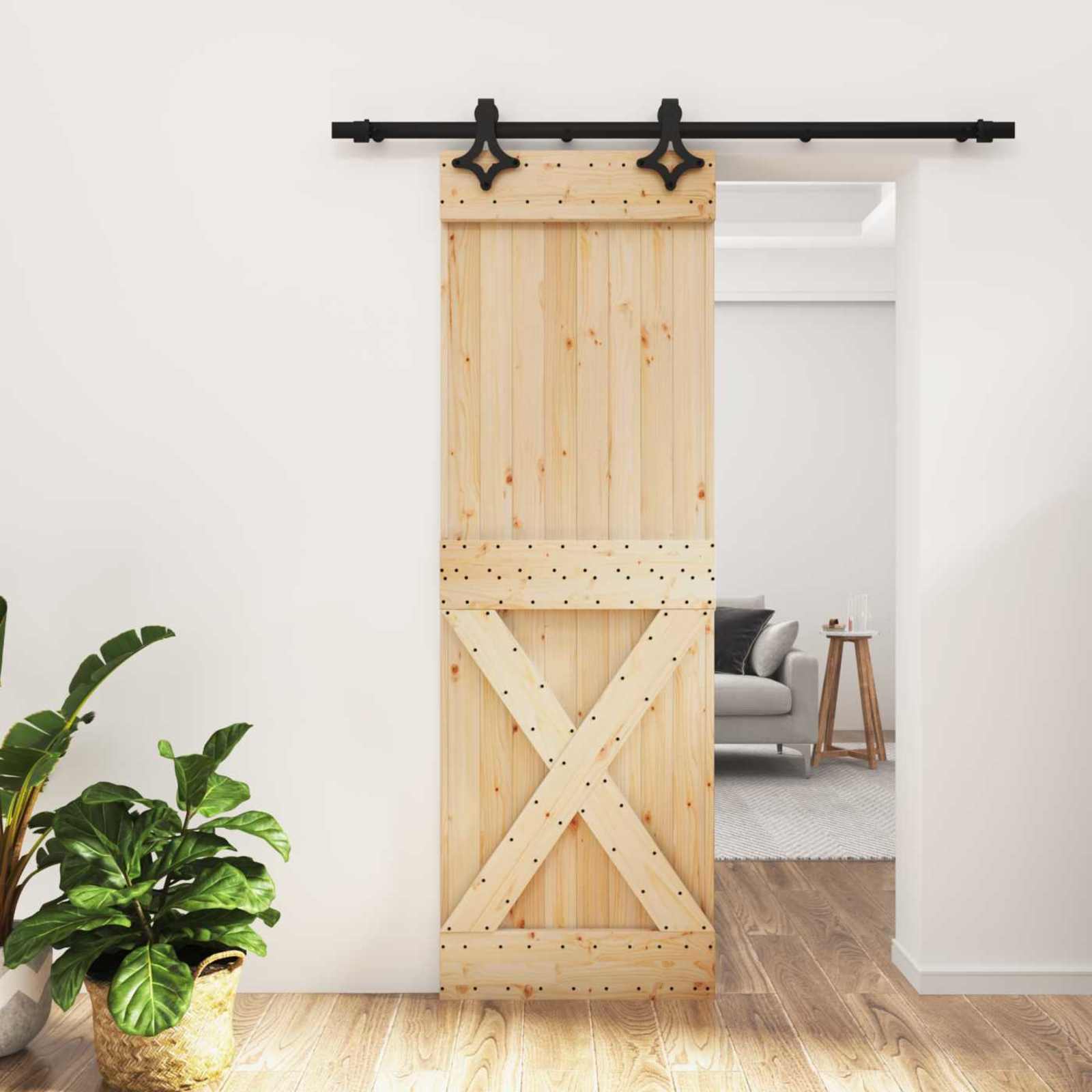 Klizna vrata Prirodna i crna 70 x 210 cm Čvrsta borovina