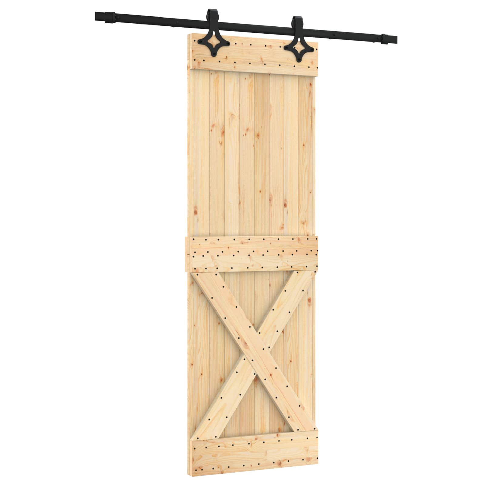 Klizna vrata Prirodna i crna 70 x 210 cm Čvrsta borovina
