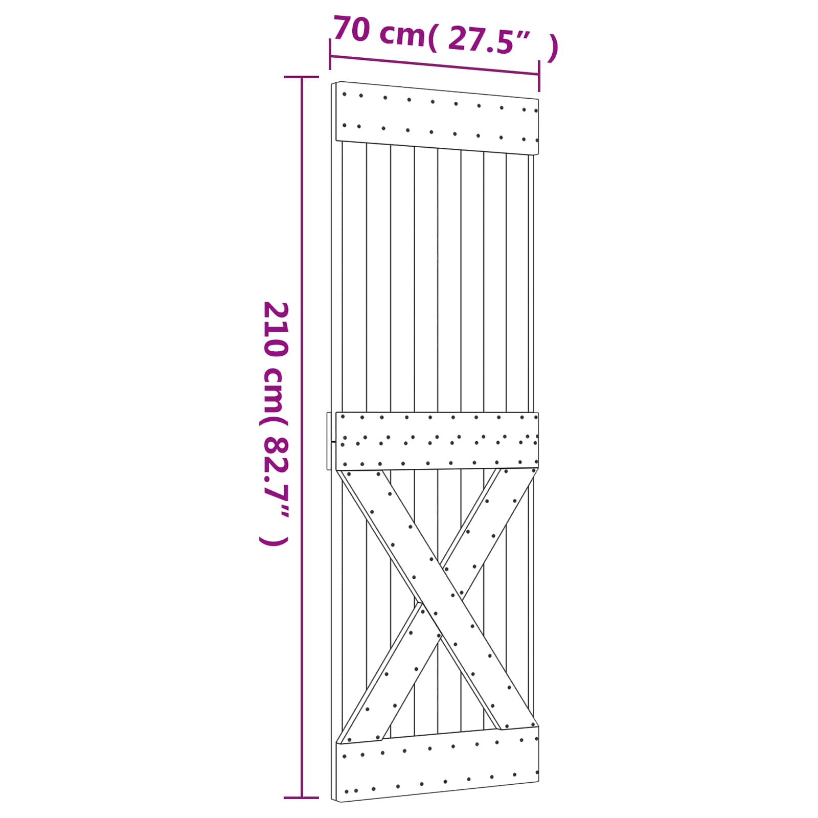 Klizna vrata Prirodna i crna 70 x 210 cm Čvrsta borovina