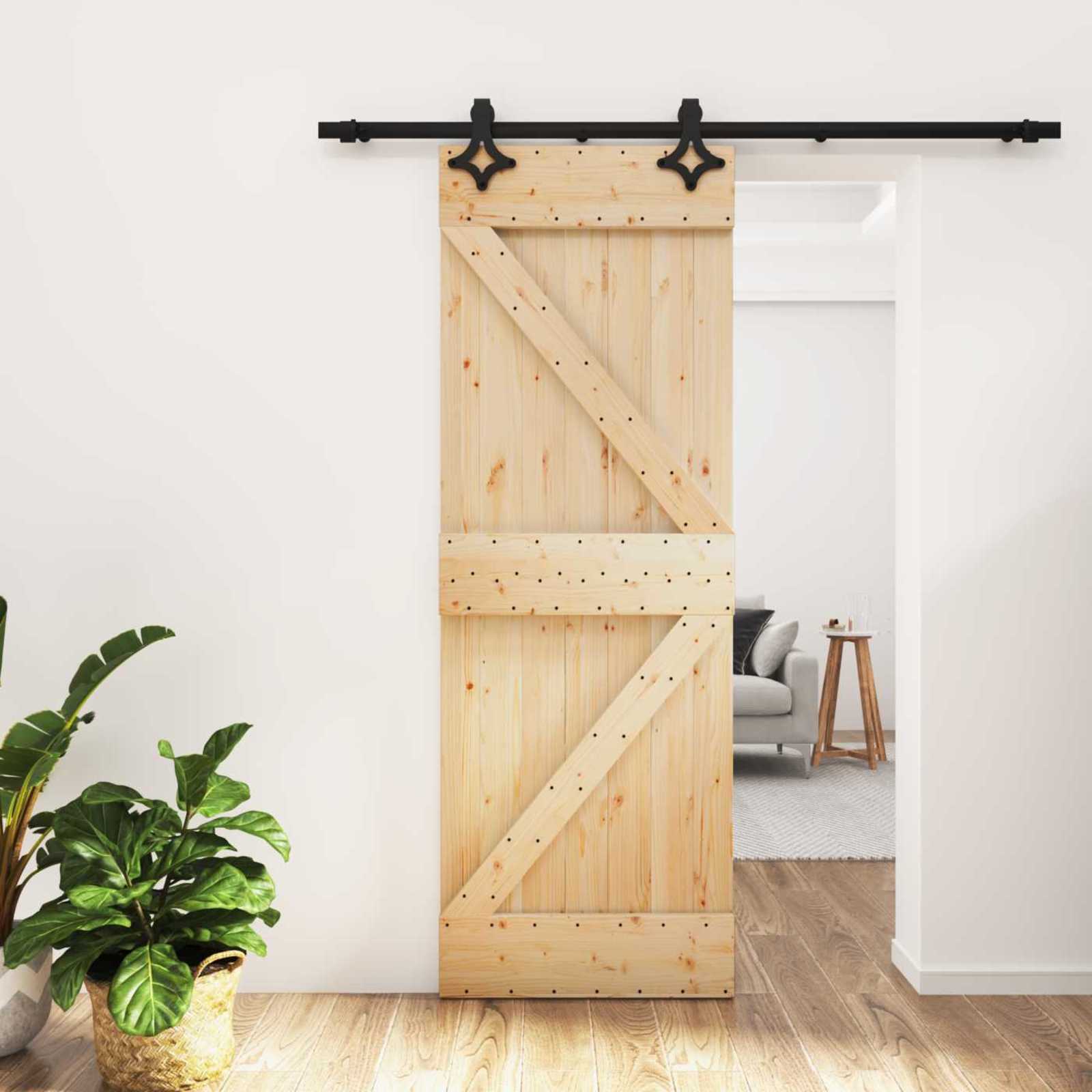 Klizna vrata Prirodna i crna 70 x 210 cm Čvrsta borovina