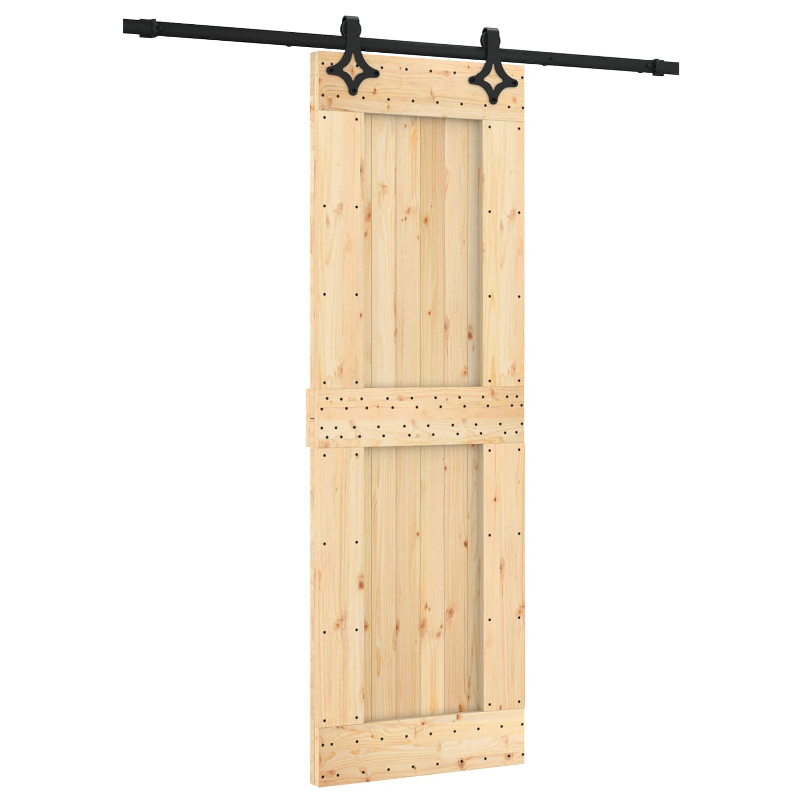Klizna vrata Prirodna i crna 70 x 210 cm Čvrsta borovina