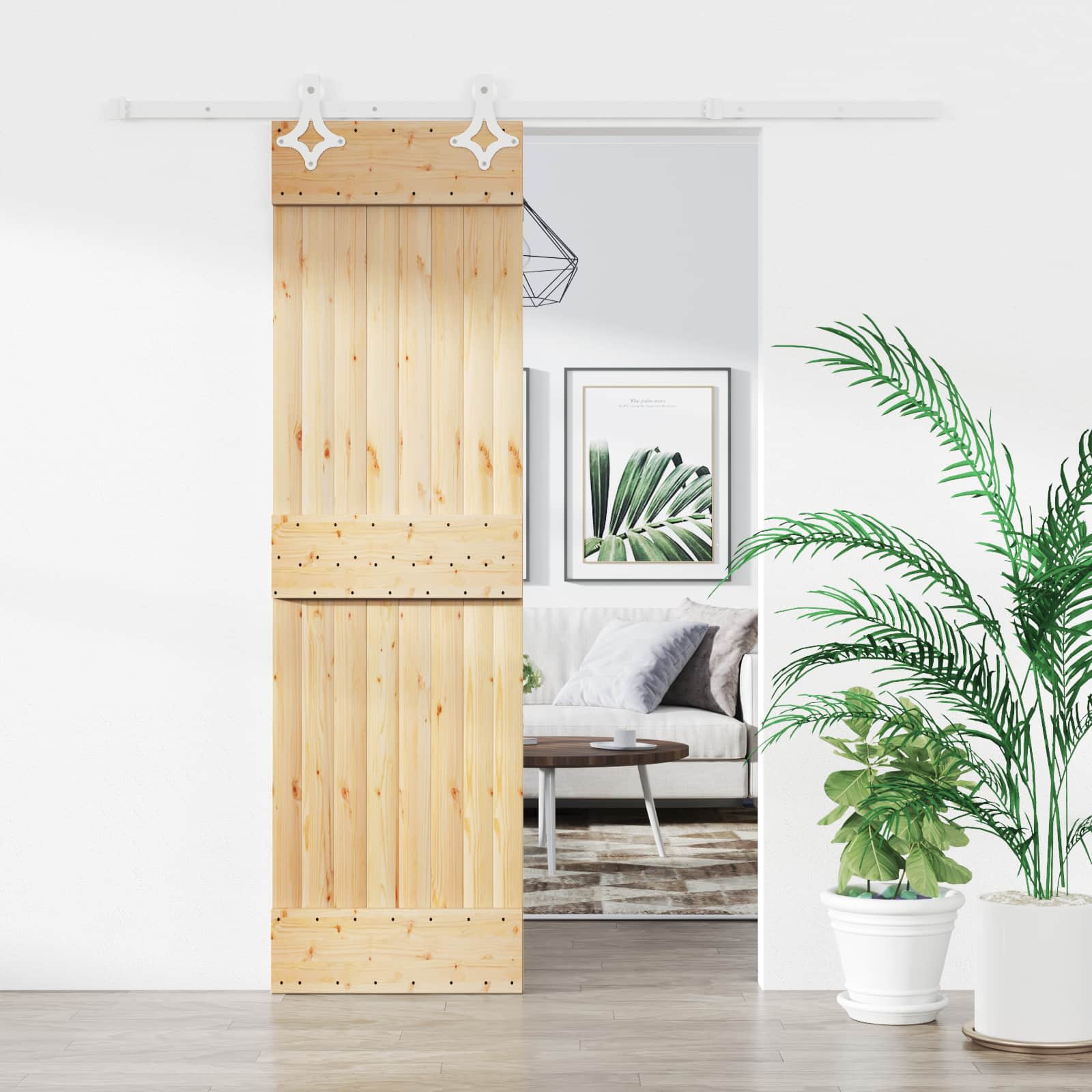 Klizna vrata Prirodna i bijela 70 x 210 cm Čvrsta borovina