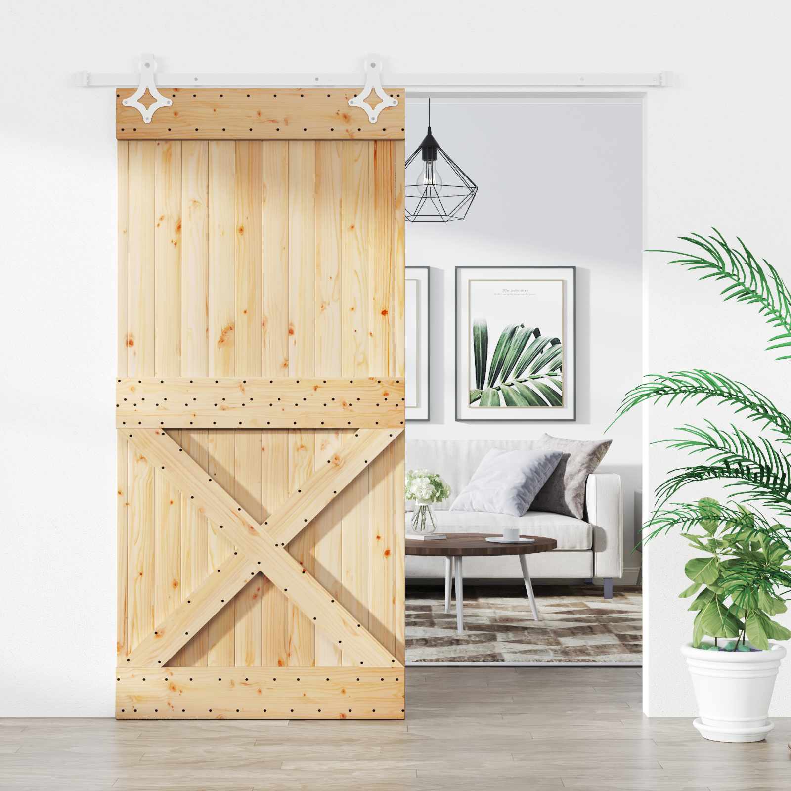 Klizna vrata Prirodna i bijela 100 x 210 cm Čvrsta borovina