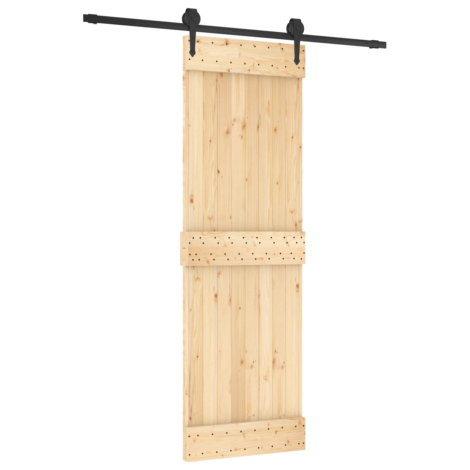 Klizna vrata Prirodna i crna 70 x 210 cm Čvrsta borovina