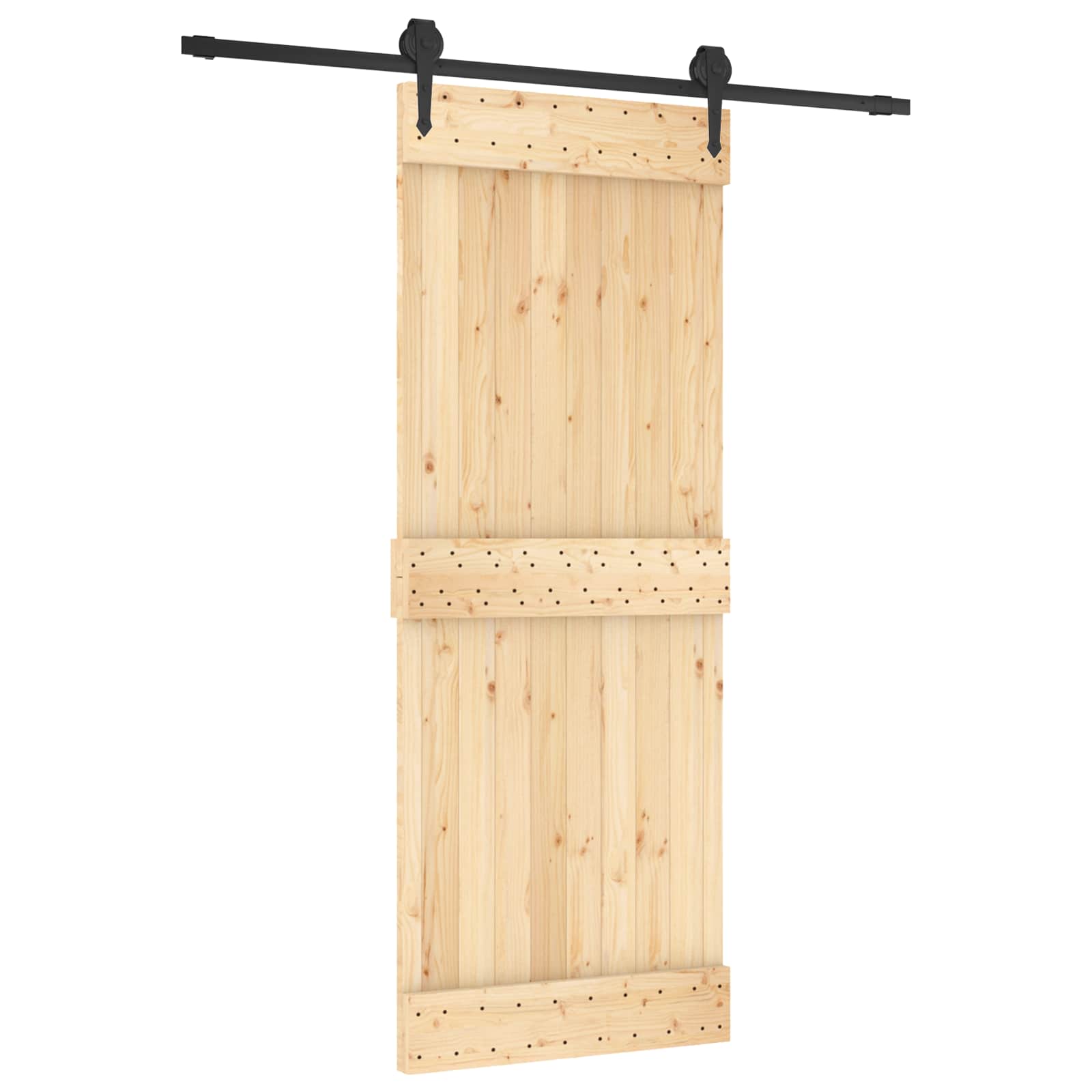 Klizna vrata Prirodna i crna 80 x 210 cm Čvrsta borovina