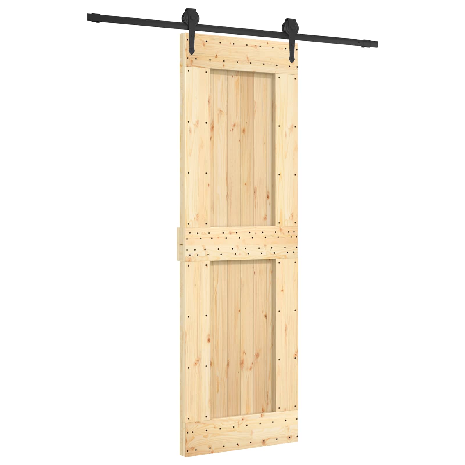 Klizna vrata Prirodna i crna 70 x 210 cm Čvrsta borovina