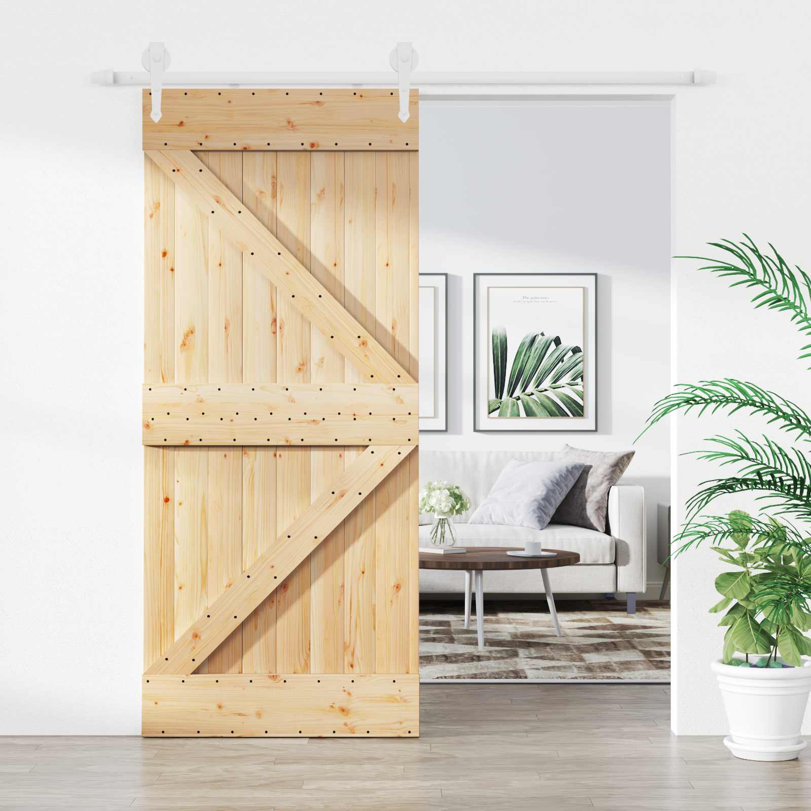 Klizna vrata Prirodna i bijela 90 x 210 cm Masivna borovina