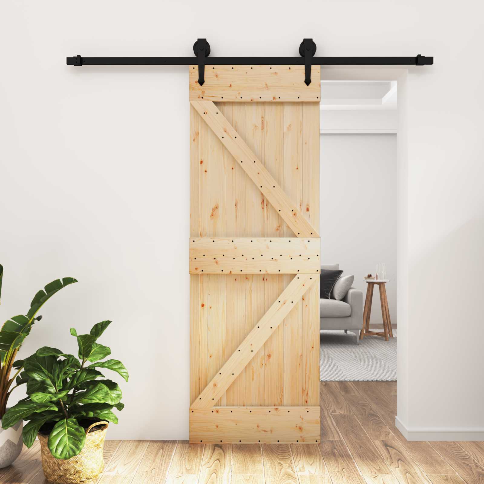 Klizna vrata Prirodna i crna 70 x 210 cm Čvrsta borovina