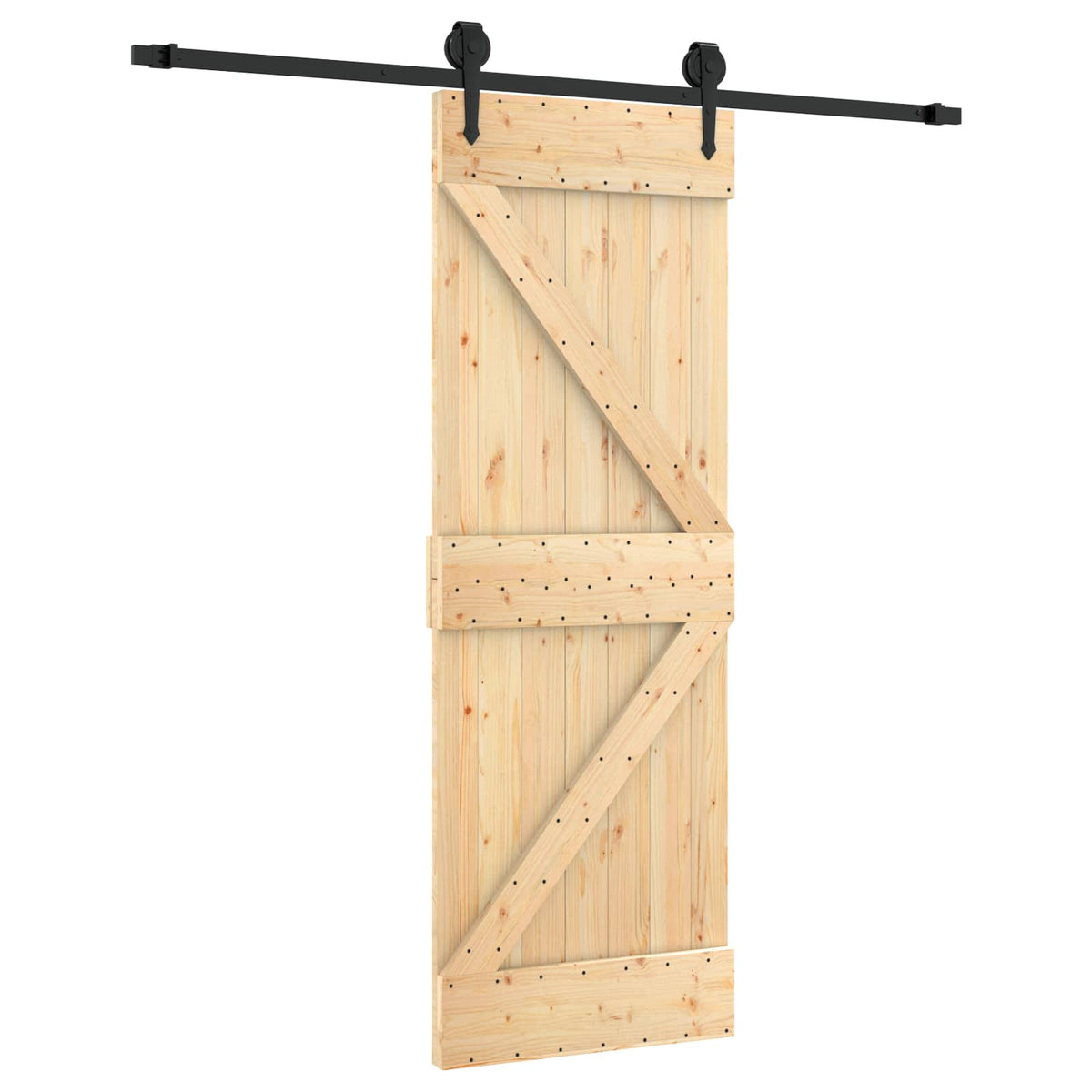 Klizna vrata Prirodna i crna 70 x 210 cm Čvrsta borovina Smeđa 200 x 5.5 x 210 cm