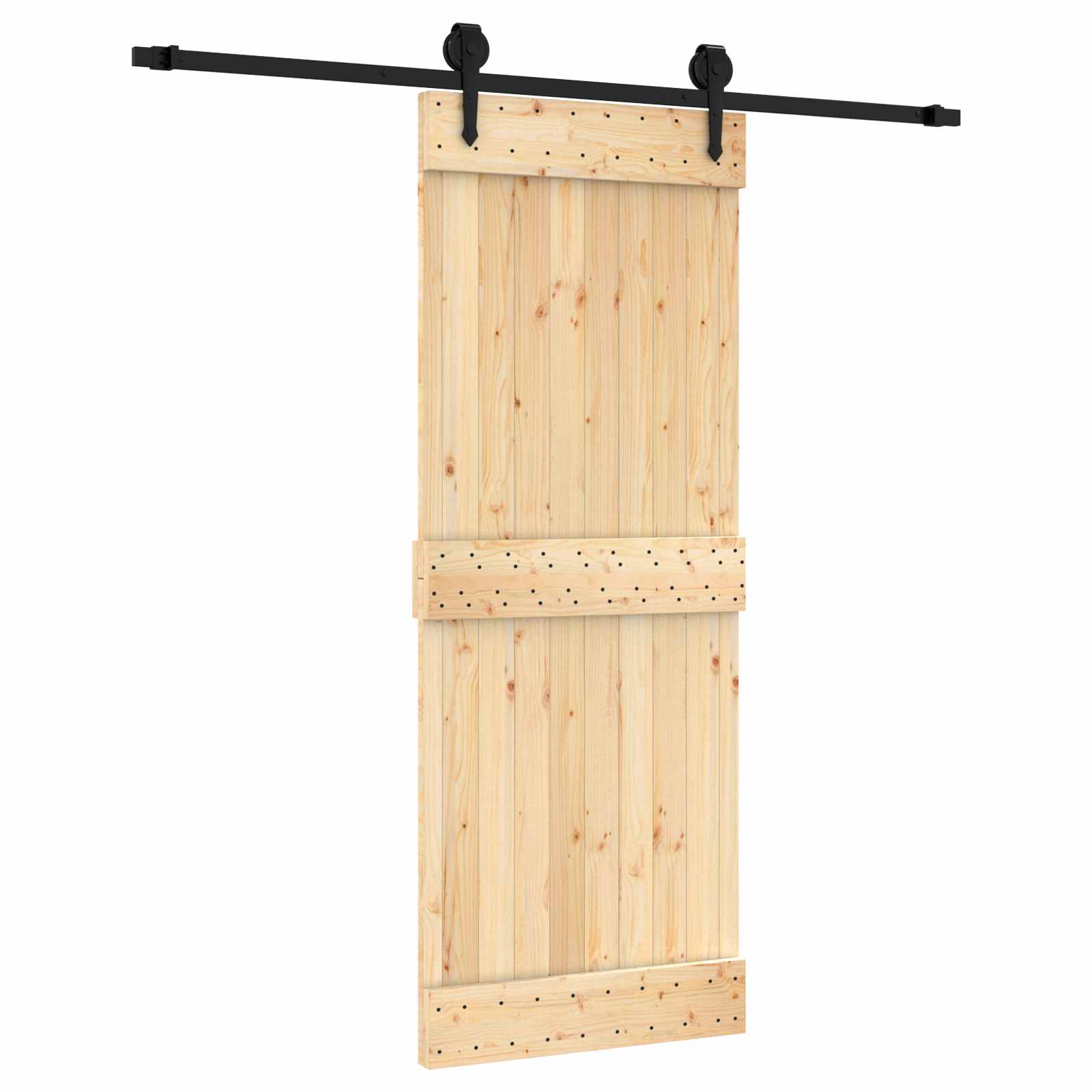 Klizna vrata Prirodna i crna 80 x 210 cm Čvrsta borovina