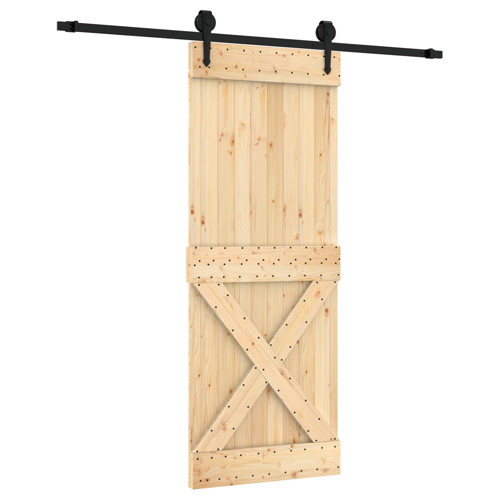 Klizna vrata Prirodna i crna 80 x 210 cm Čvrsta borovina