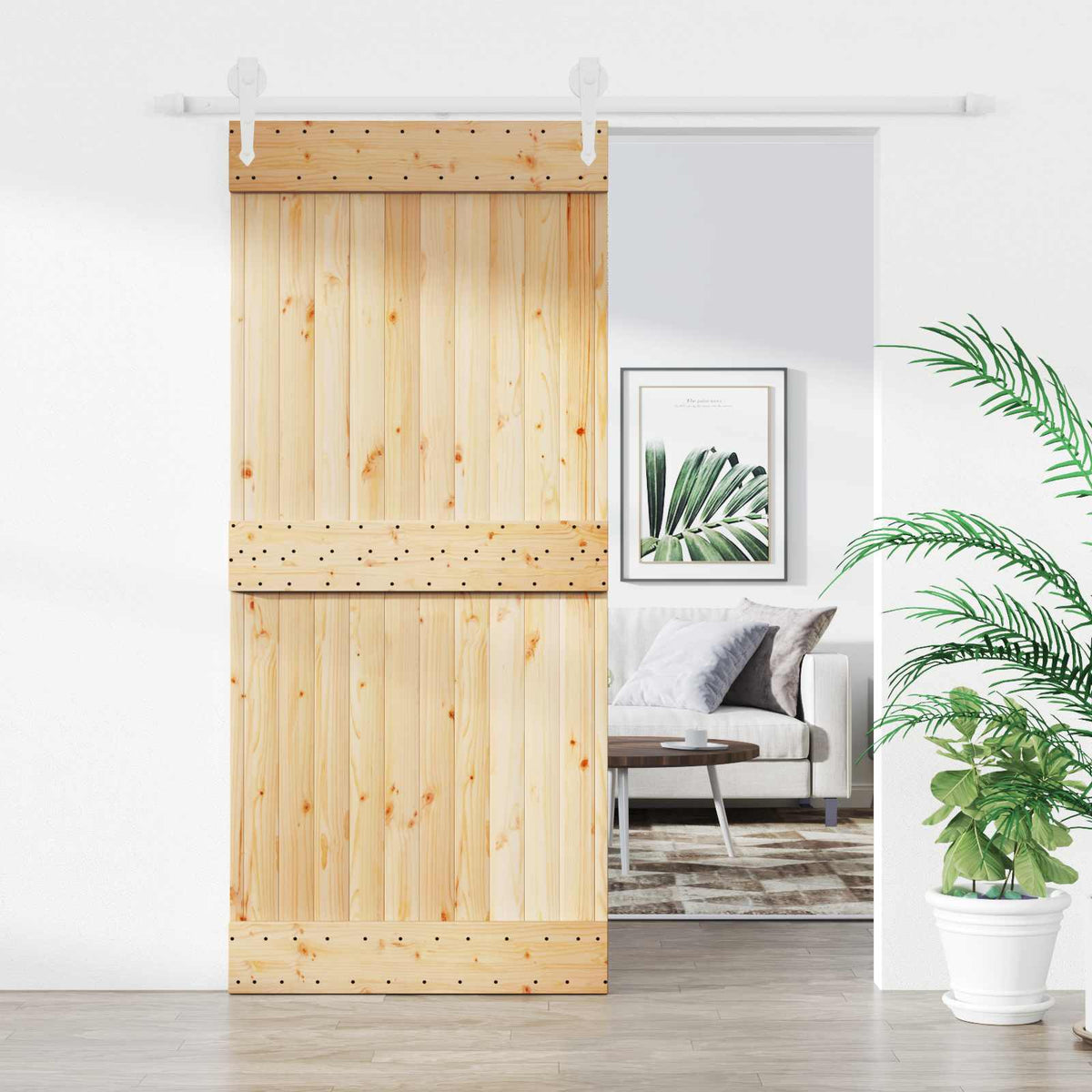 Klizna vrata 90 x 210 cm Čvrsta borovina (neobrađena)