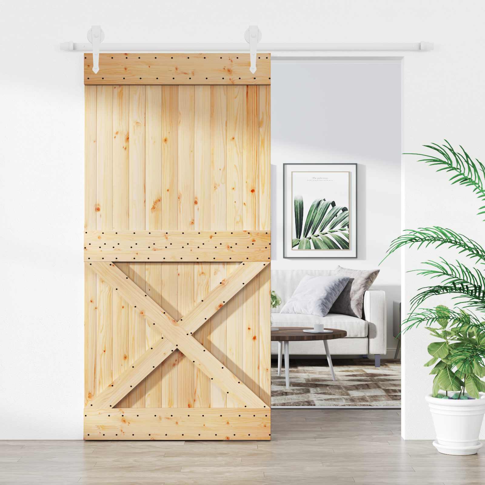 Klizna vrata Prirodna i bijela 100 x 210 cm Čvrsta borovina