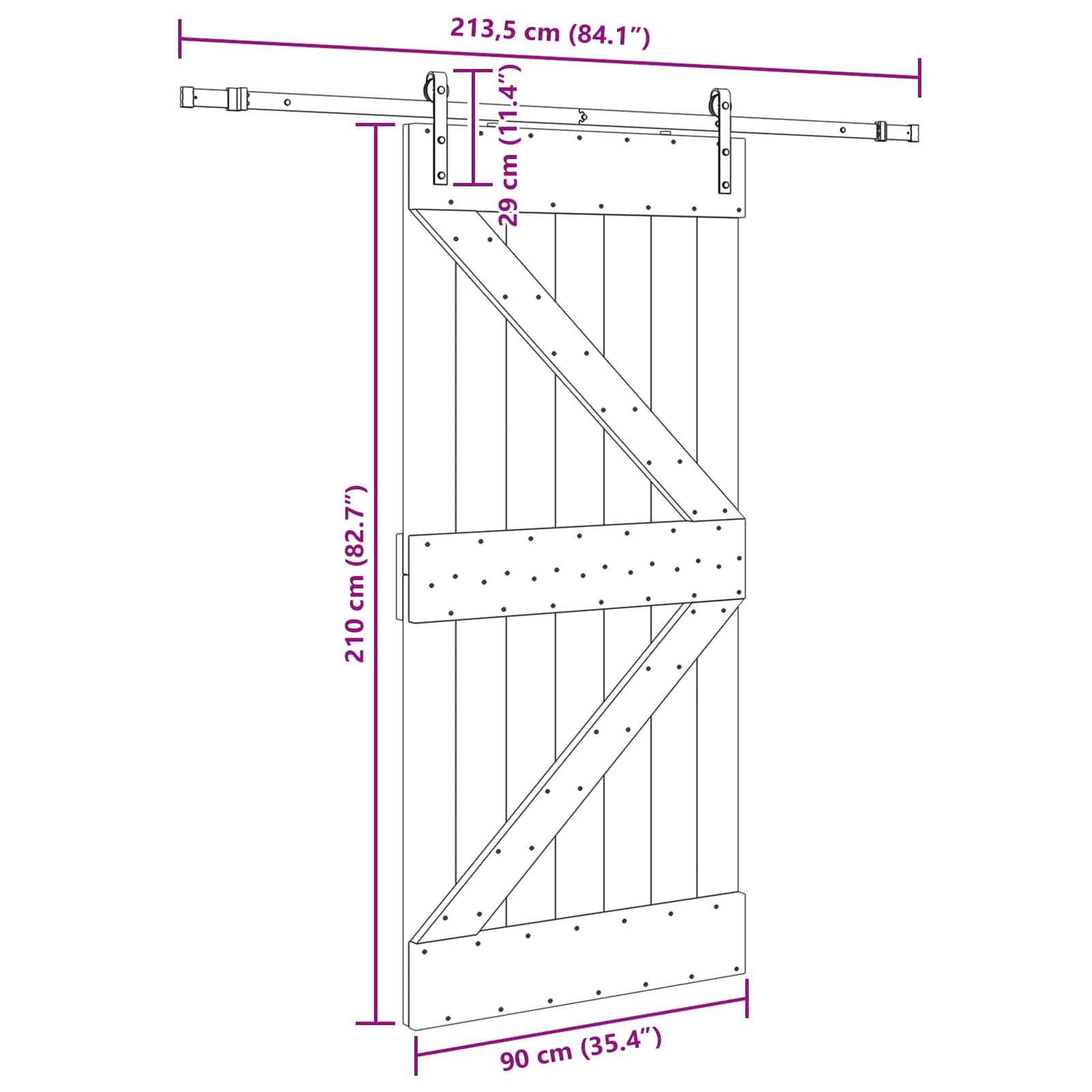 Klizna vrata NARVIK Prirodna i crna 90 x 210 cm (213,5 cm)