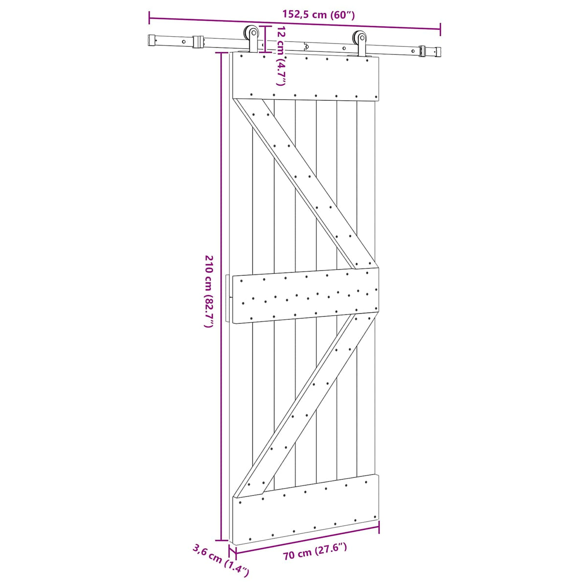 Klizna vrata NARVIK 70 x 210 cm (152,5 cm) Prirodna i crna