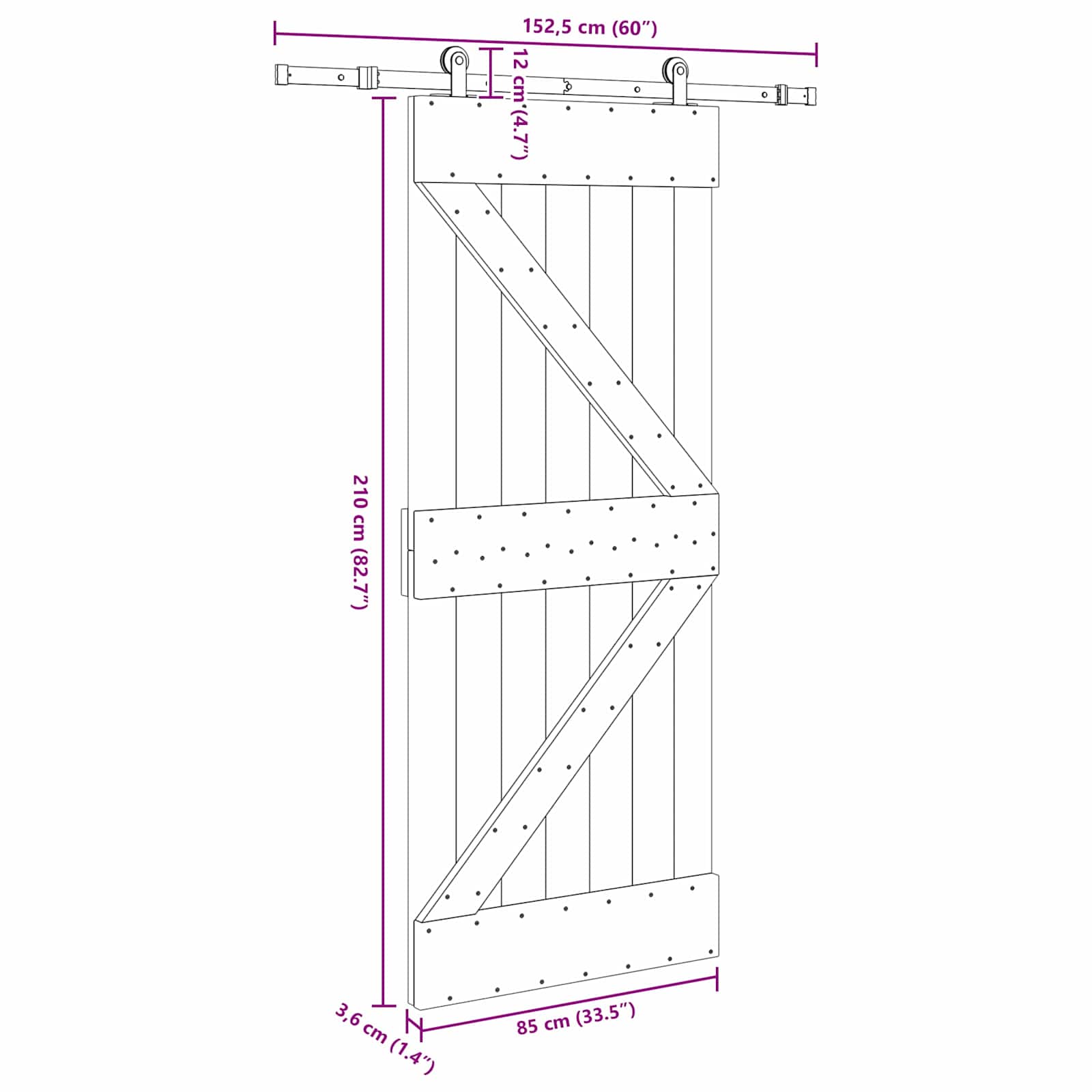 Klizna vrata NARVIK 85 x 210 cm (152,5 cm) Prirodna i crna