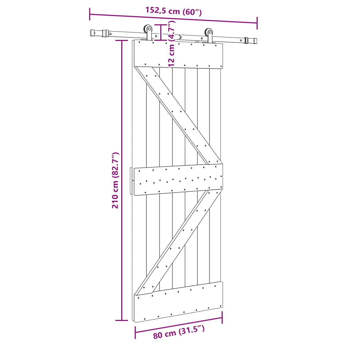 Klizna vrata NARVIK 80 x 210 cm (152,5 cm) Prirodna i crna