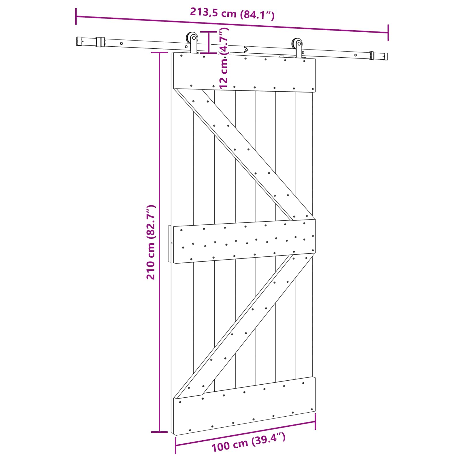Klizna vrata NARVIK Prirodna i crna 100 x 210 cm (213,5 cm)
