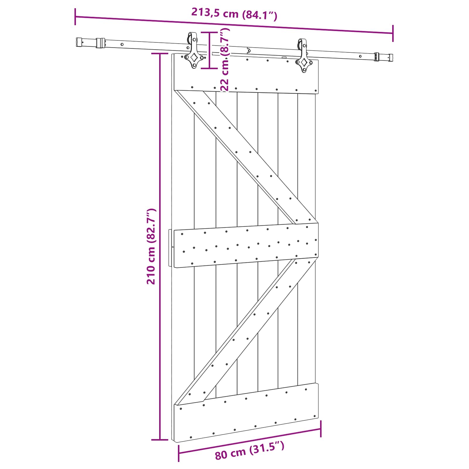 Klizna vrata NARVIK Prirodna i crna 80 x 210 cm (213,5 cm)