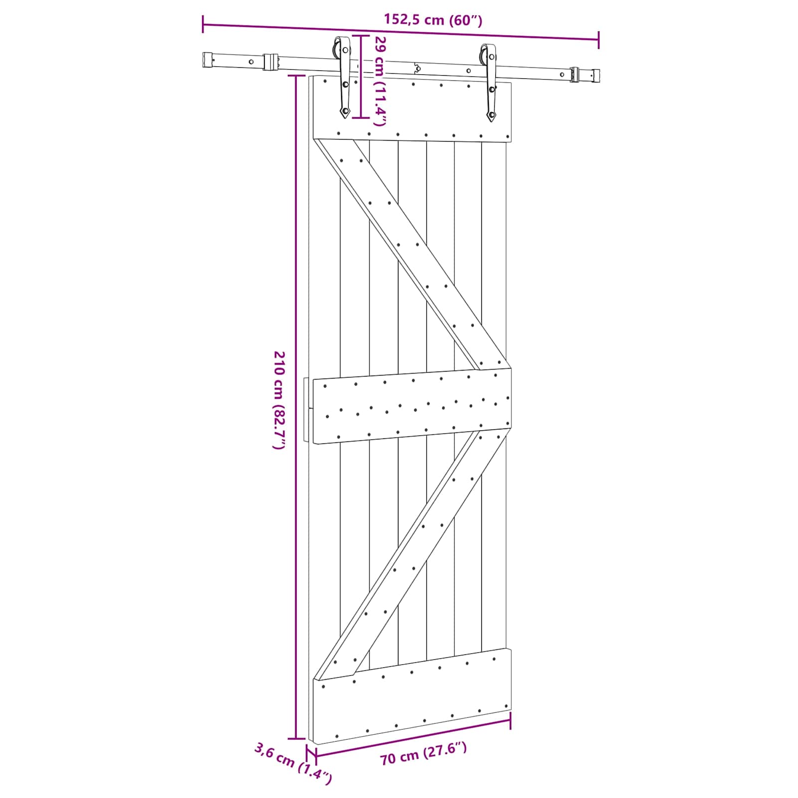 Klizna vrata NARVIK Prirodna i crna 70 x 210 cm (152,5 cm)