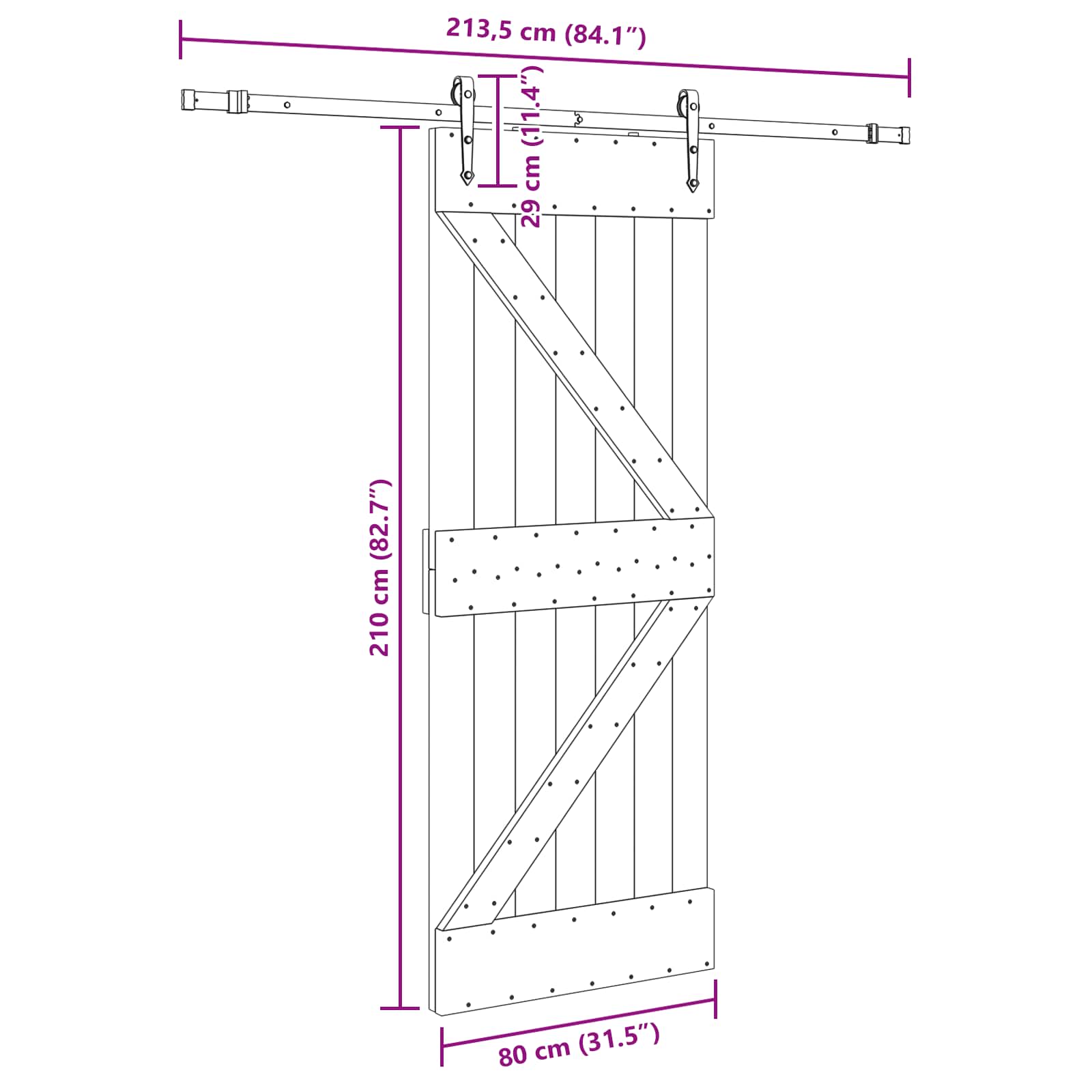 Klizna vrata NARVIK Prirodna i crna 80 x 210 cm (213,5 cm)
