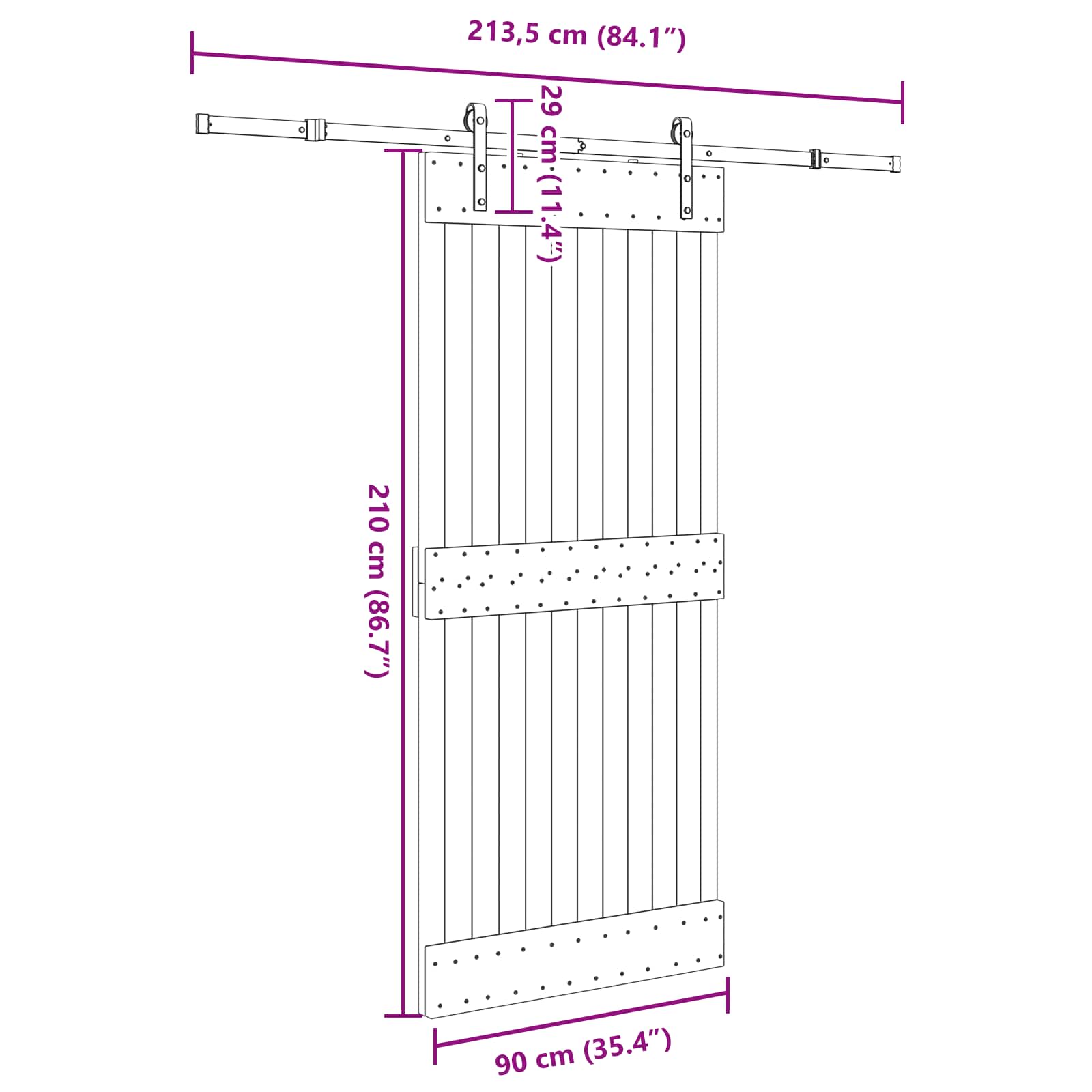 Klizna vrata NARVIK Prirodna i crna 90 x 210 cm (213,5 cm)