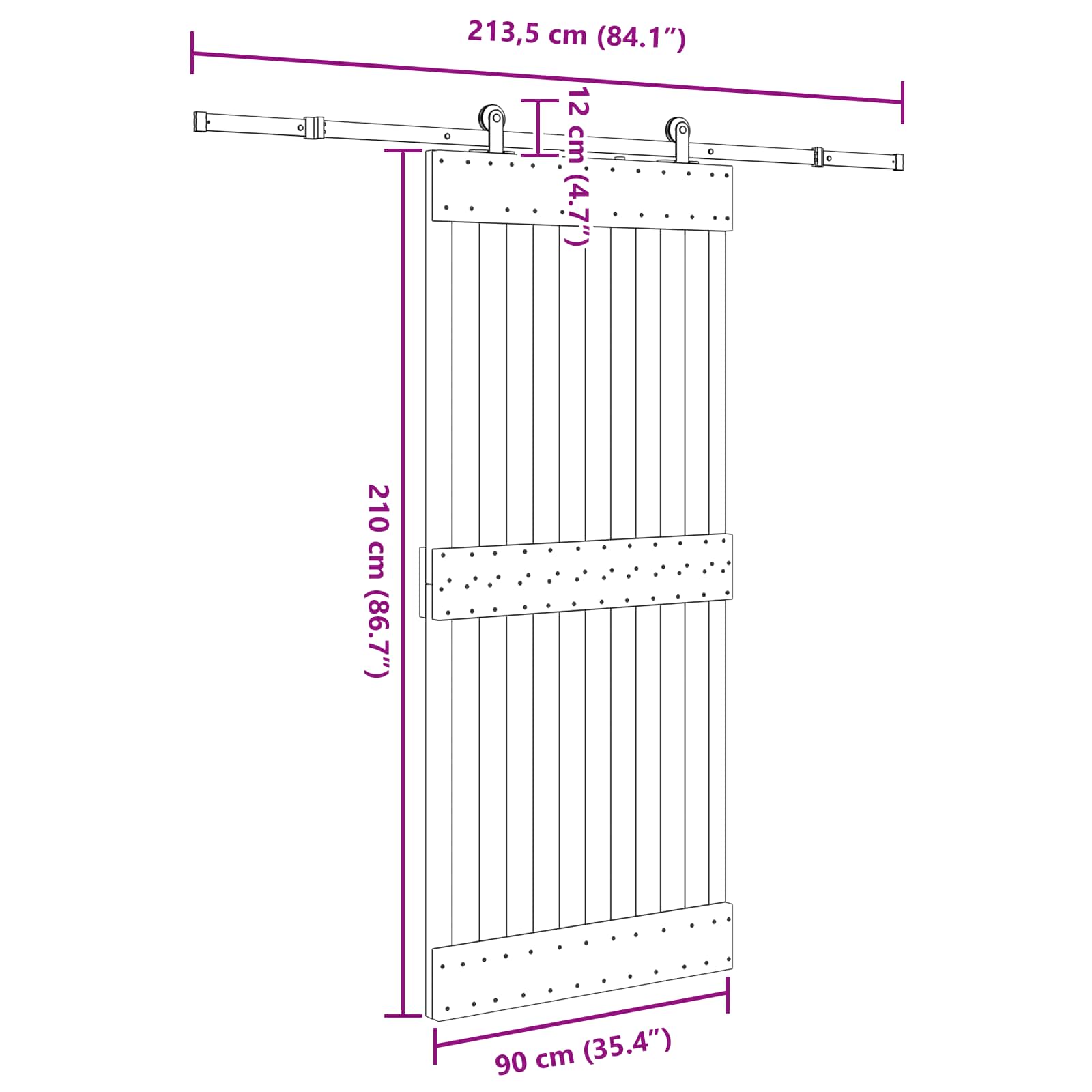 Klizna vrata NARVIK Prirodna i crna 90 x 210 cm (213,5 cm)